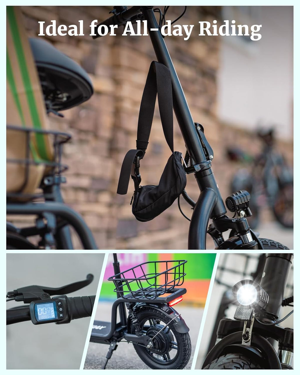 Commuter Adult Electric Scooter with Seat – All-Terrain Tires, Wider Deck & Cargo Basket