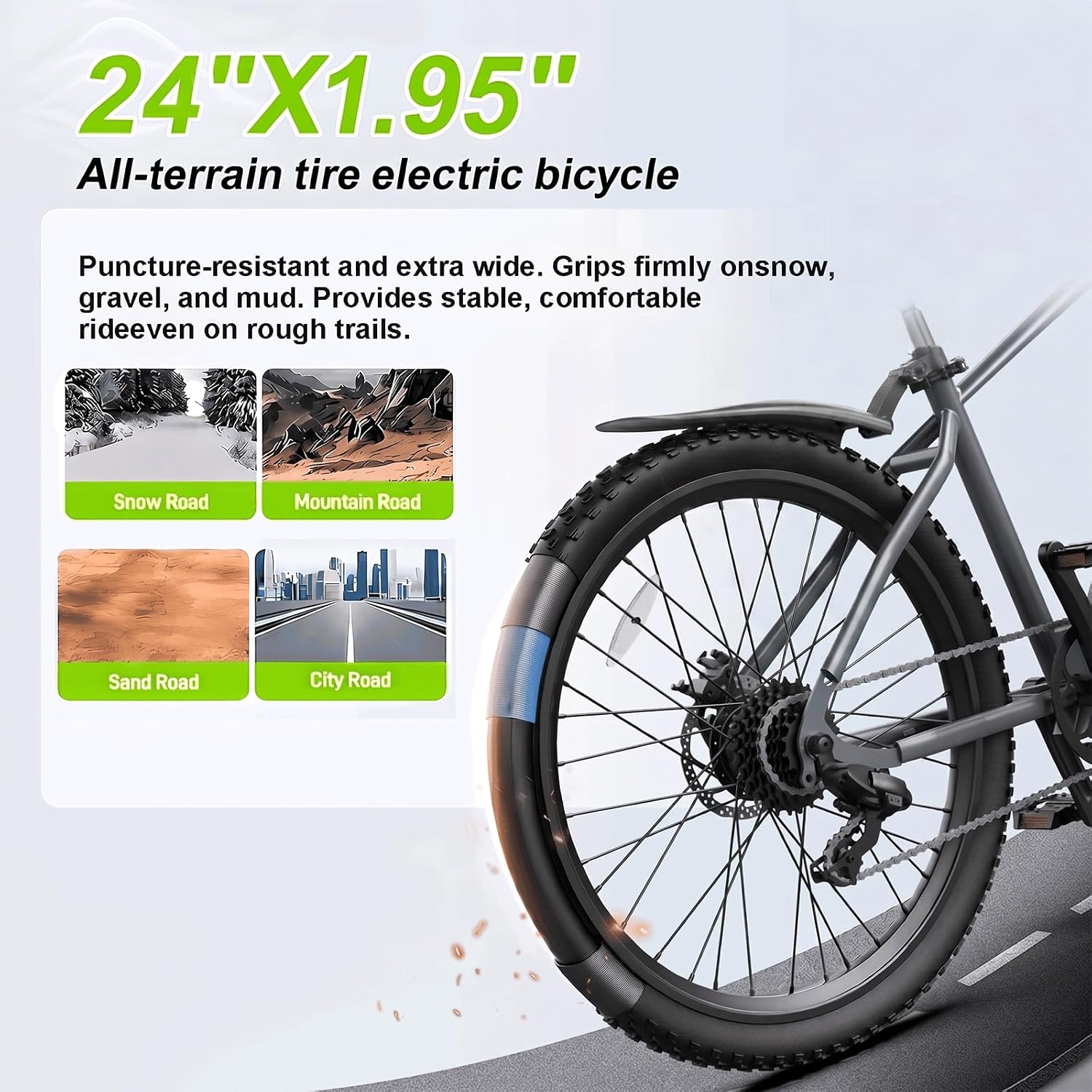 1000W Peak Power 24" Adult Mountain Electric Bike | 2026 Upgraded E-Bike
