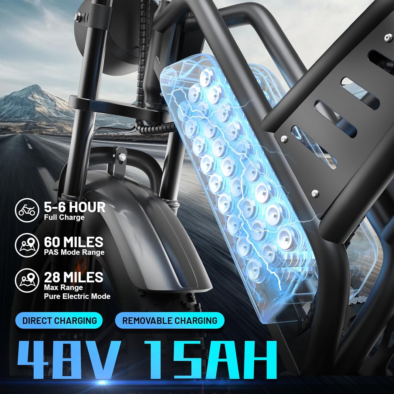 Electric Mountain Bike for Adults, 20 Inch Fat Tire Dirt E Bike with 1500W Peak Motor, 48V 15Ah