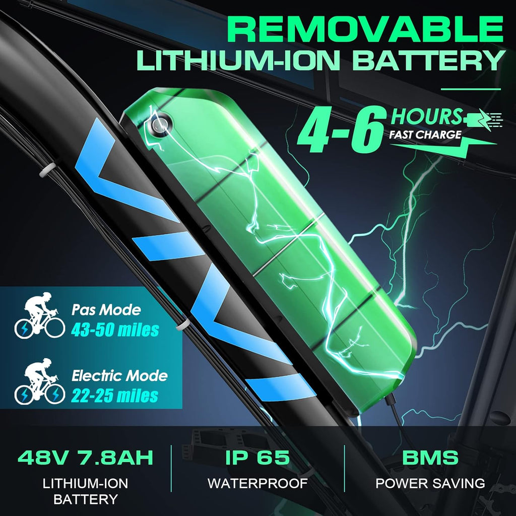 26" Electric Mountain & Commuter Bike – Peak 750W Motor, 20MPH Max Speed, 48V Removable Battery, 21-Speed Trail E-Bike (SGS & UL2849 Certified)