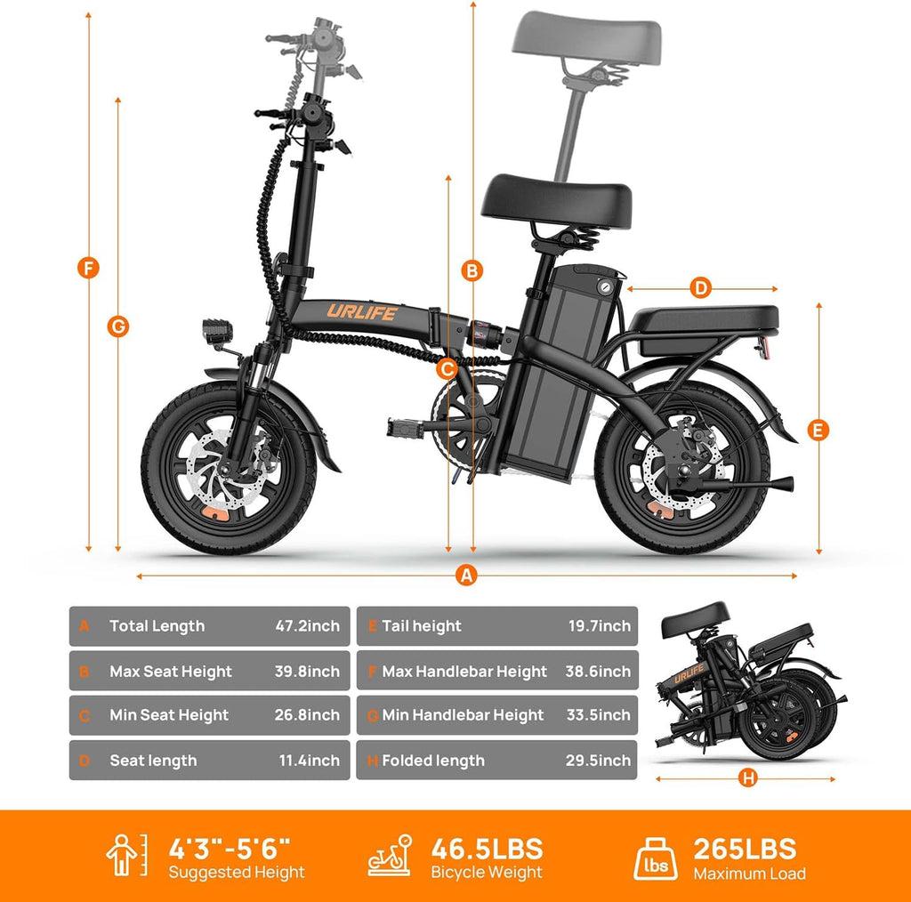 Electric Bike for Adults, 14" Portable Commuter ebikes, 20-40 Mile Long Range, 500W Peak Motor