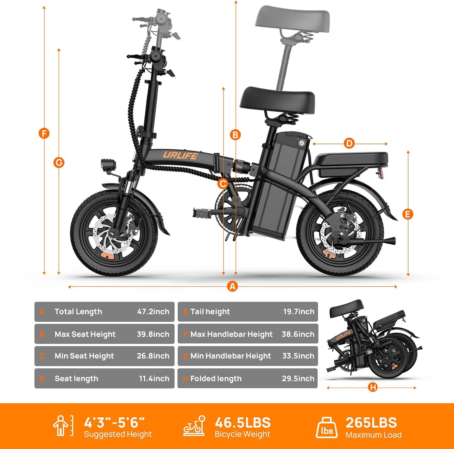 Electric Bike for Adults, 14" Portable Commuter ebikes, 20-40 Mile Long Range, 500W Peak Motor