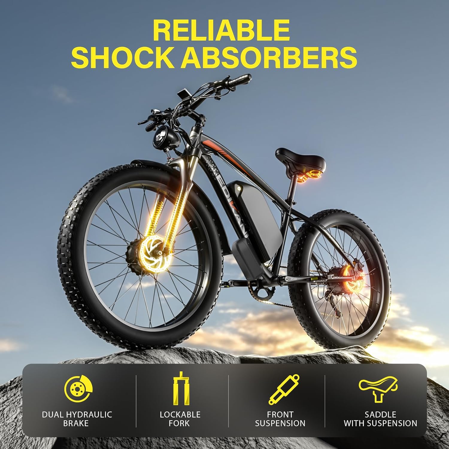 All-Terrain 26" Fat Tire Electric Bike – 6000W Peak Dual Motor, 51MPH Max Speed, 52V 36Ah Removable Battery, 130 Miles Max Range Hyper E-Bike