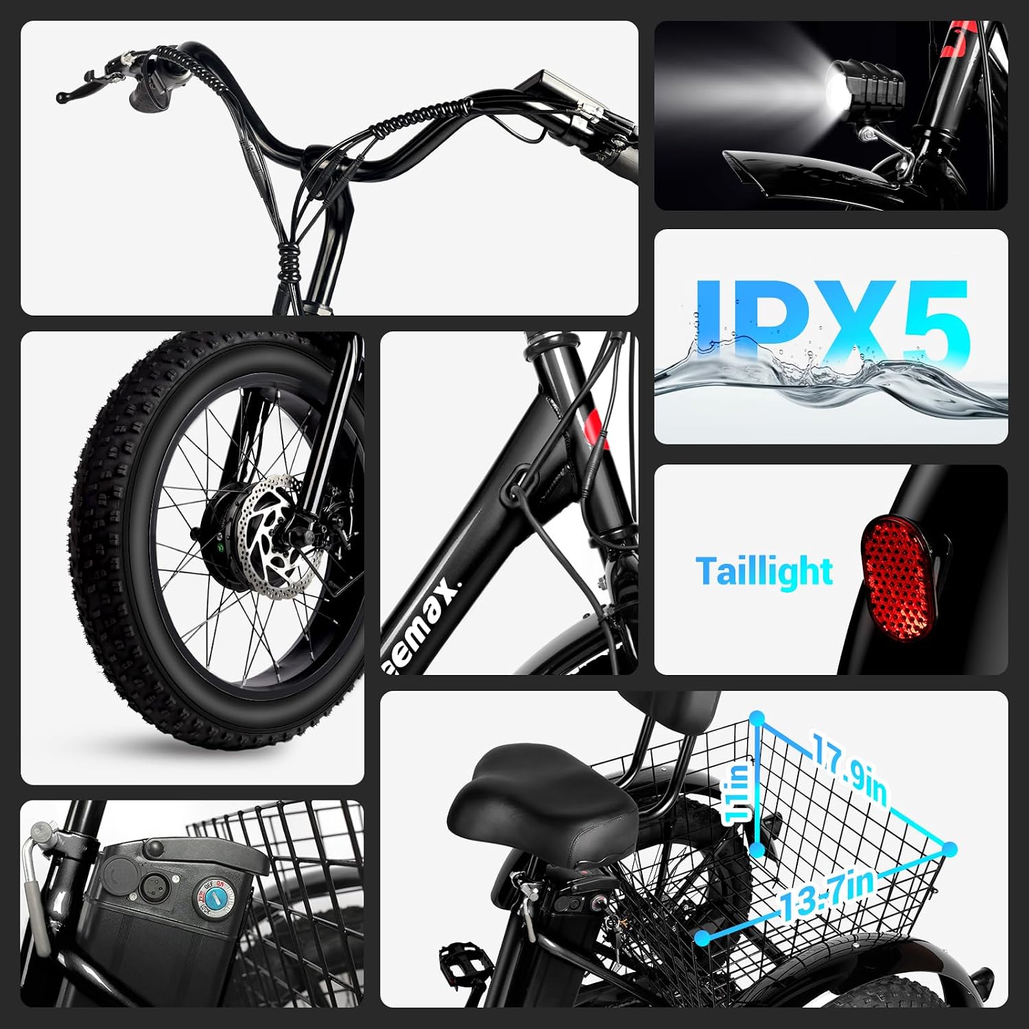 350W Electric Tricycle for Adults | 20" x 4.0" All-Terrain Fat Tire 3-Wheel Electric Bike with Large Cargo Basket, UL-Certified Step-Through Cruiser