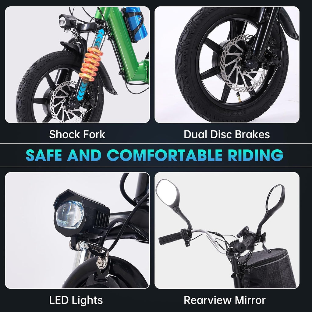 Folding Step-Thru 3-Wheel Electric Trike with 2 Seats | Peak 500W Brushless Motor E-Tricycle | 480Wh Removable Power, 45-Mile Range & Rear Passenger Bench