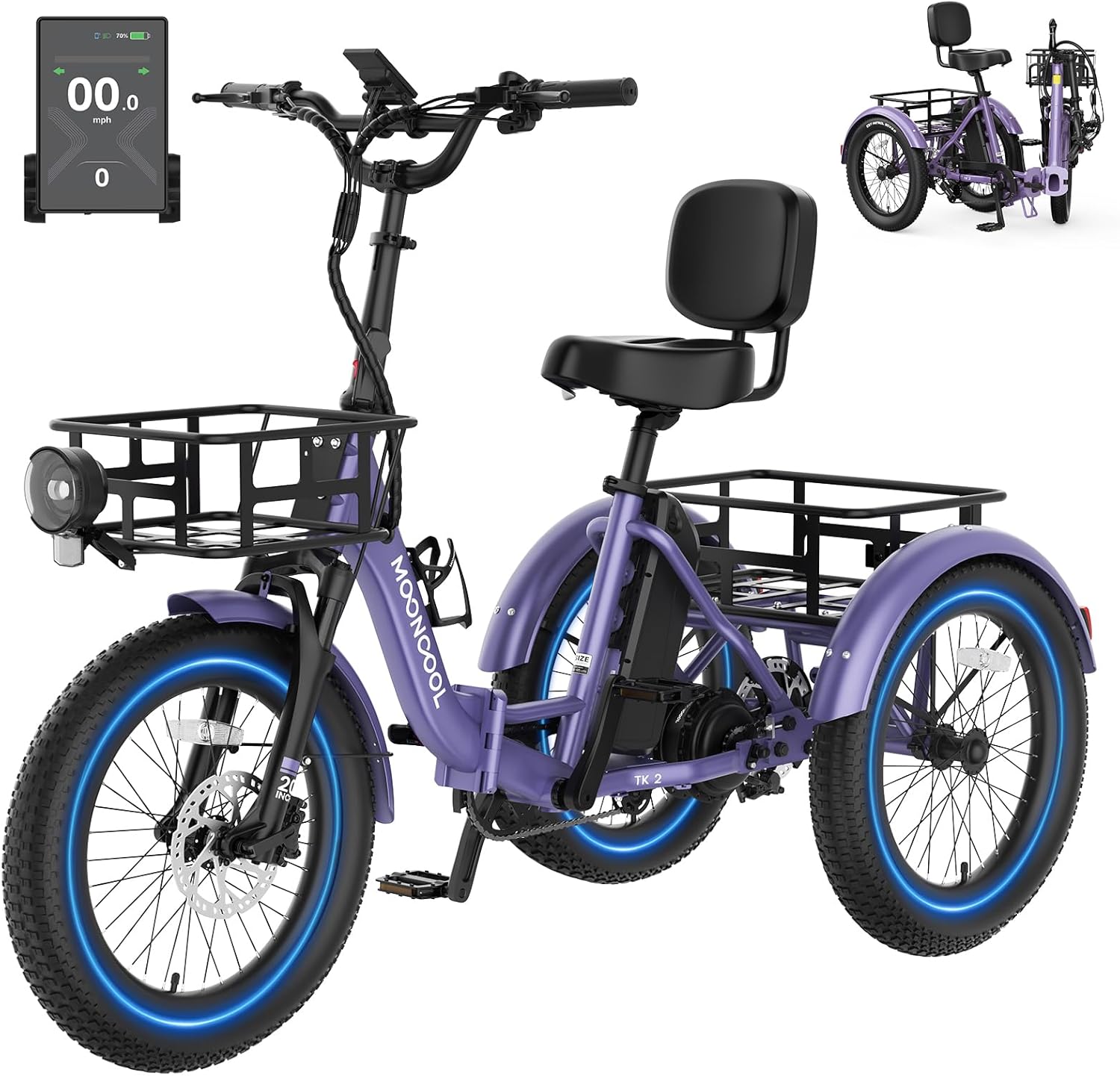 Folding 3-Wheel Electric Tricycle for Adults | 500W-750W Step-Thru Etrike with 20" Fat Tires, Removable Battery & Reverse Function