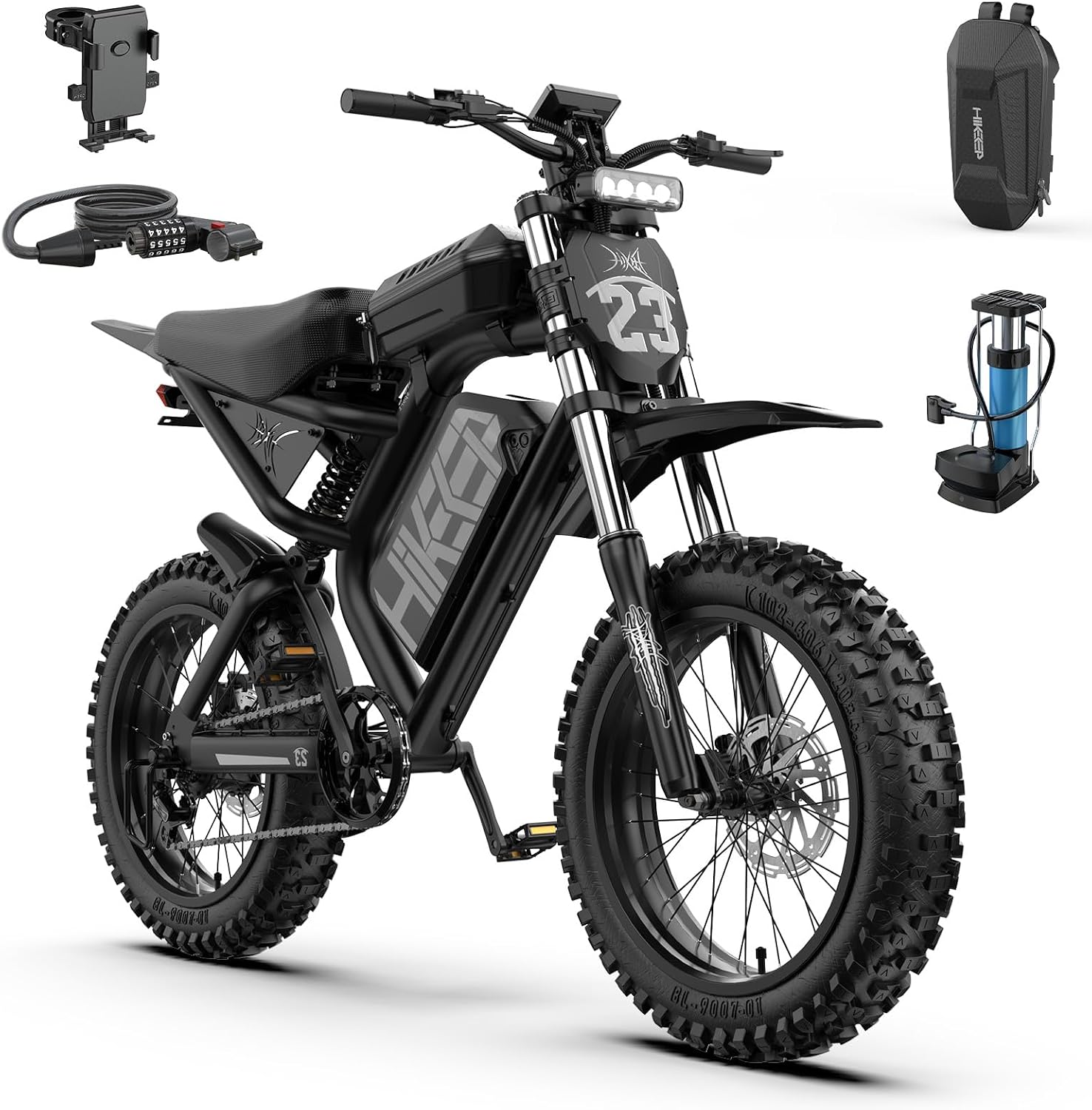 Electric Dirt Bike for Adults - Peak 3000W, 52V 40Ah Fat Tire E-Bike with 20x4.0 Tires, Full Suspension, Dual Hydraulic Brakes, NFC Start