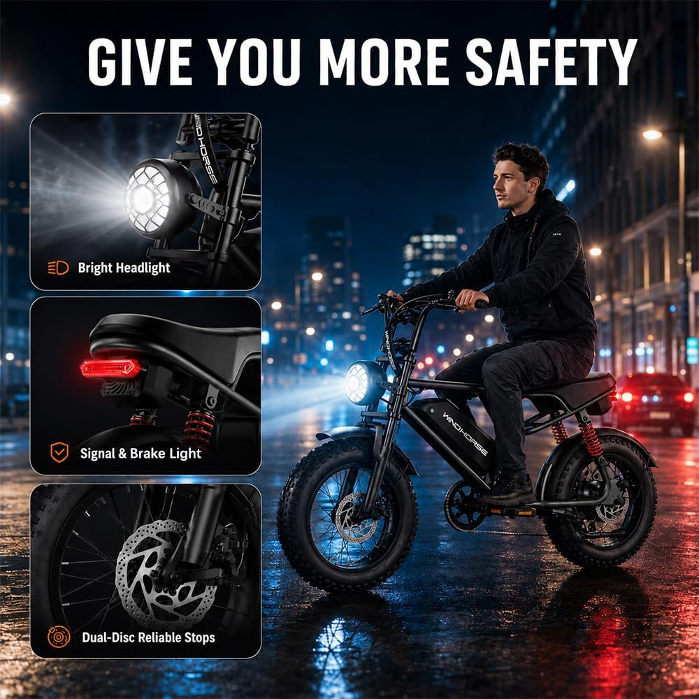 Electric Bike for Teens,16 * 4''Fat Tire,20–28 MPH, 65 Mile Range,48V 748.8Wh