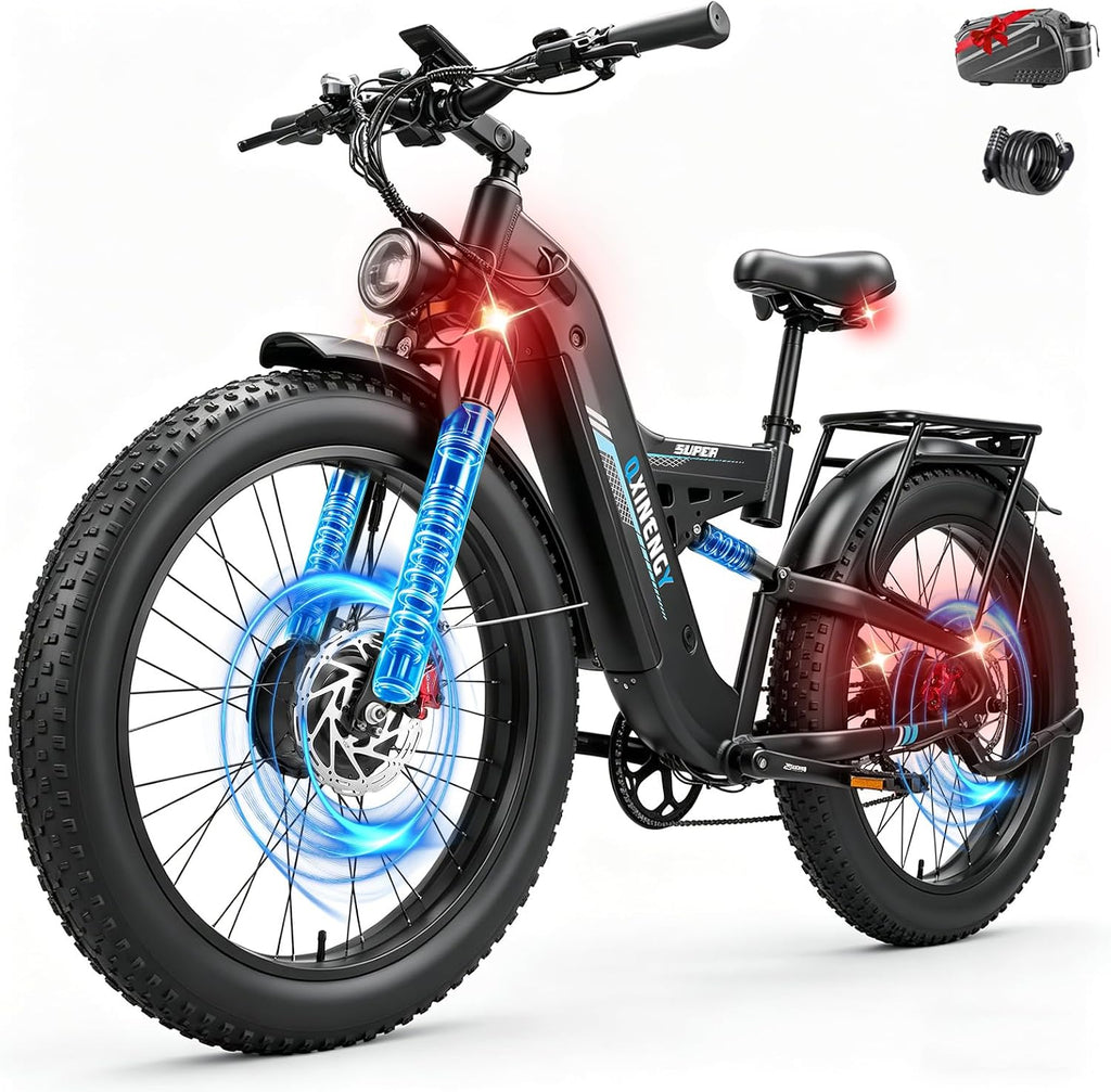 8000W Dual Motor Electric Bike – 26" All-Terrain Fat Tire E-Bike with Full Suspension