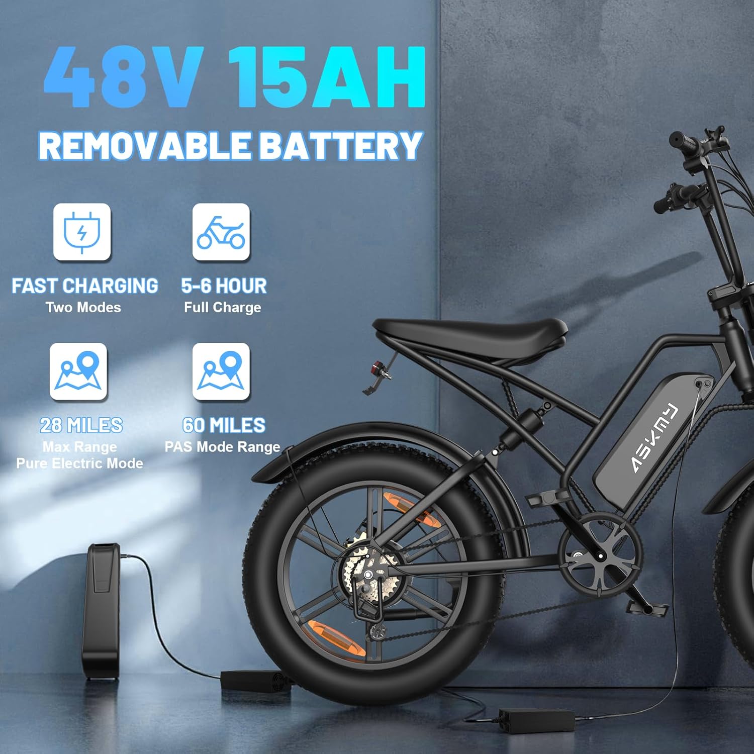 All-Terrain 20" Fat Tire Electric Bike – 750W Continuous / 1000W Max Motor, 48V 15Ah Removable Battery, 60-Mile Range Adult E-Bike (UL2849 Certified)