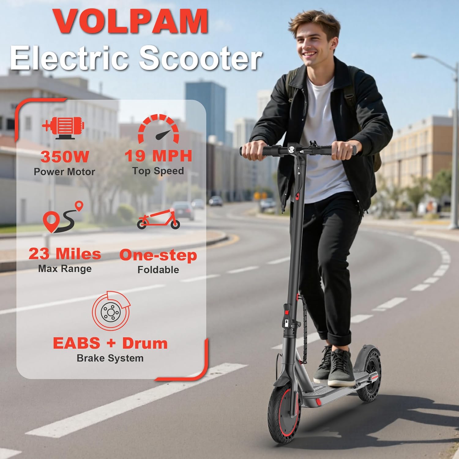 Electric Scooter, 350W/500W/800W/1000W/250W Powerful Motor & 19/22/ 9 MPH Top Speed, 16-28-10 Miles Long Range, Folding E Scooter Choice