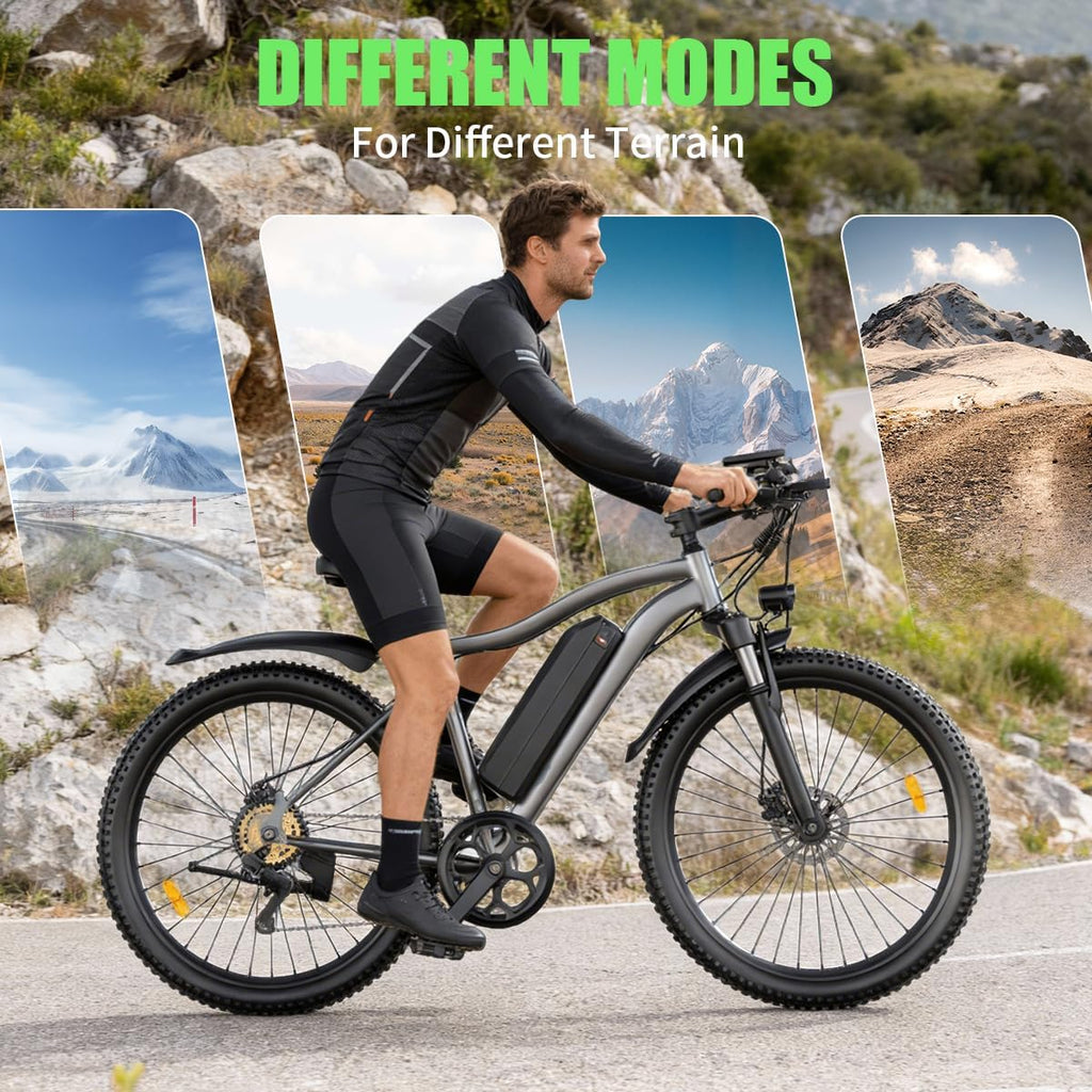 26" Electric Mountain Bike – 1200W Peak Motor Commuter E-Bike with 7-Speed Gears and IPX7 Waterproofing