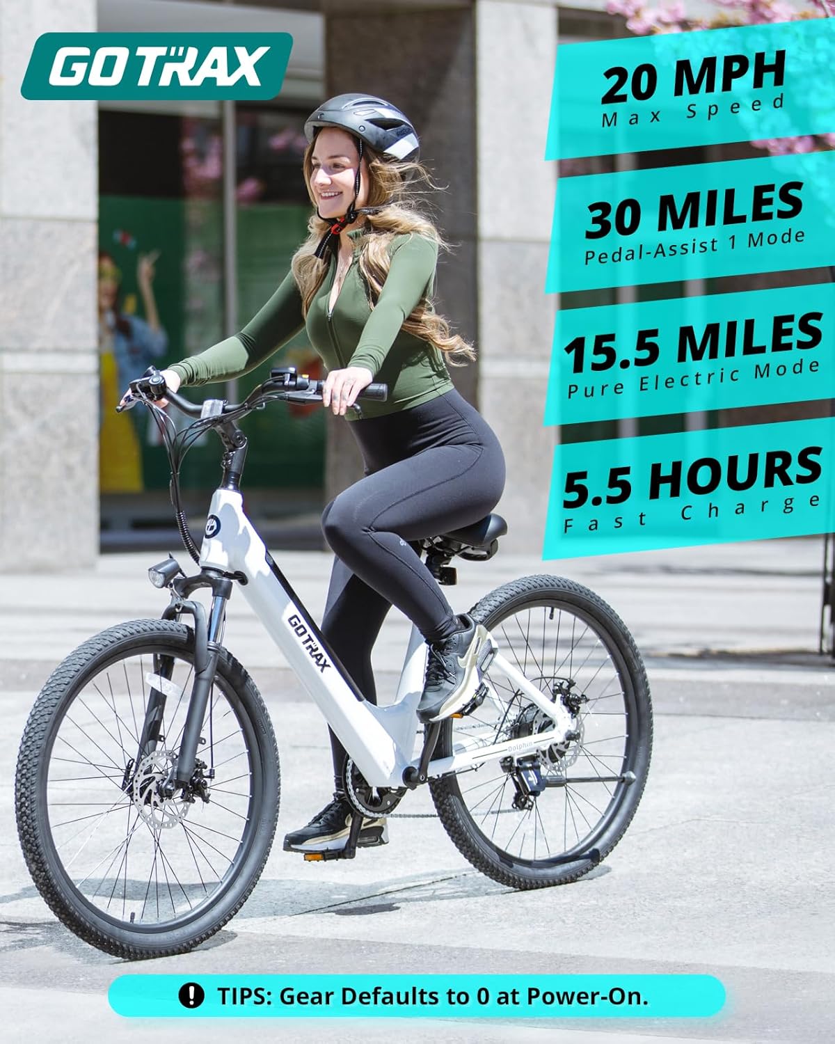 Electric Bike, Max Range 30Miles(Pedal-assist1) & 20Mph Power by Peak 500W, 5 Pedal-Assist Levels