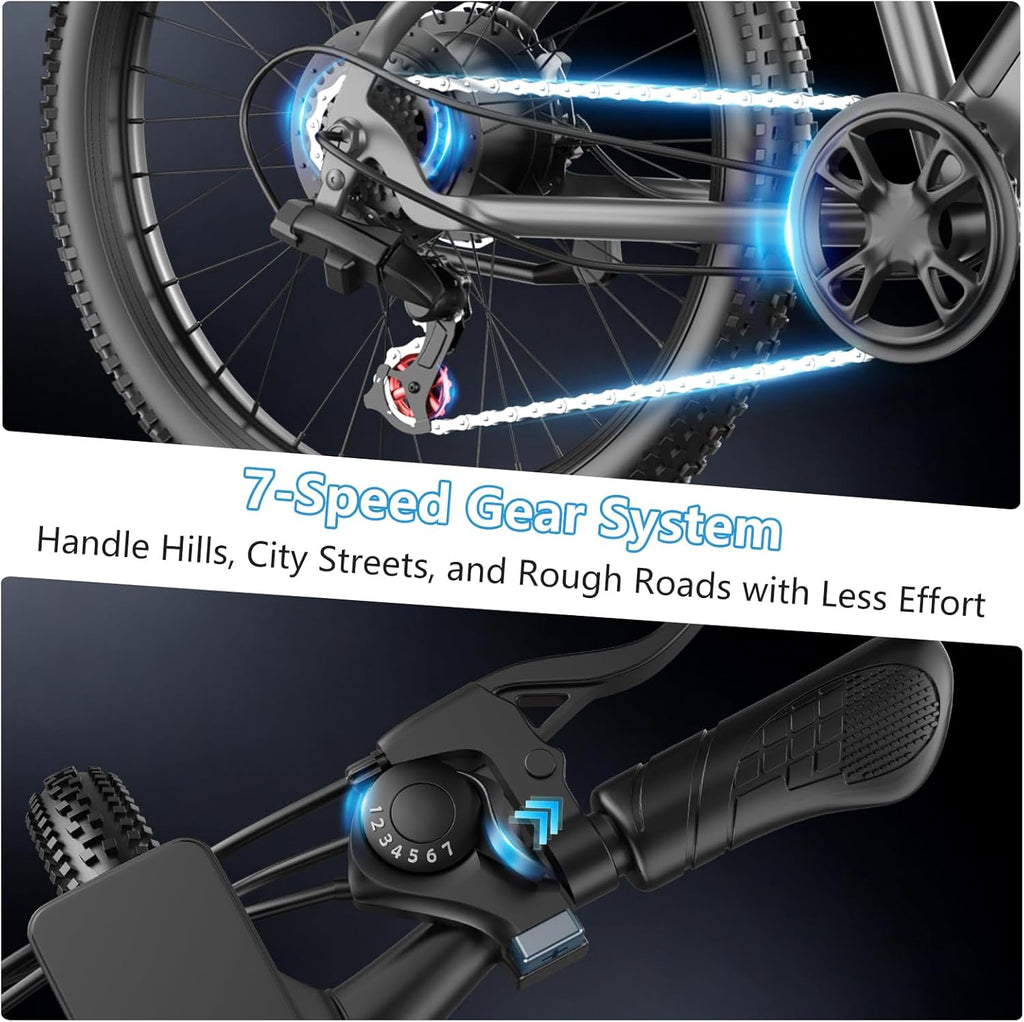 Step-Thru 26" Electric City Cruiser Bike – 1500W Peak Motor, 25MPH Max Speed, 48V 12Ah Removable Battery, 7-Speed Commuter E-Bike