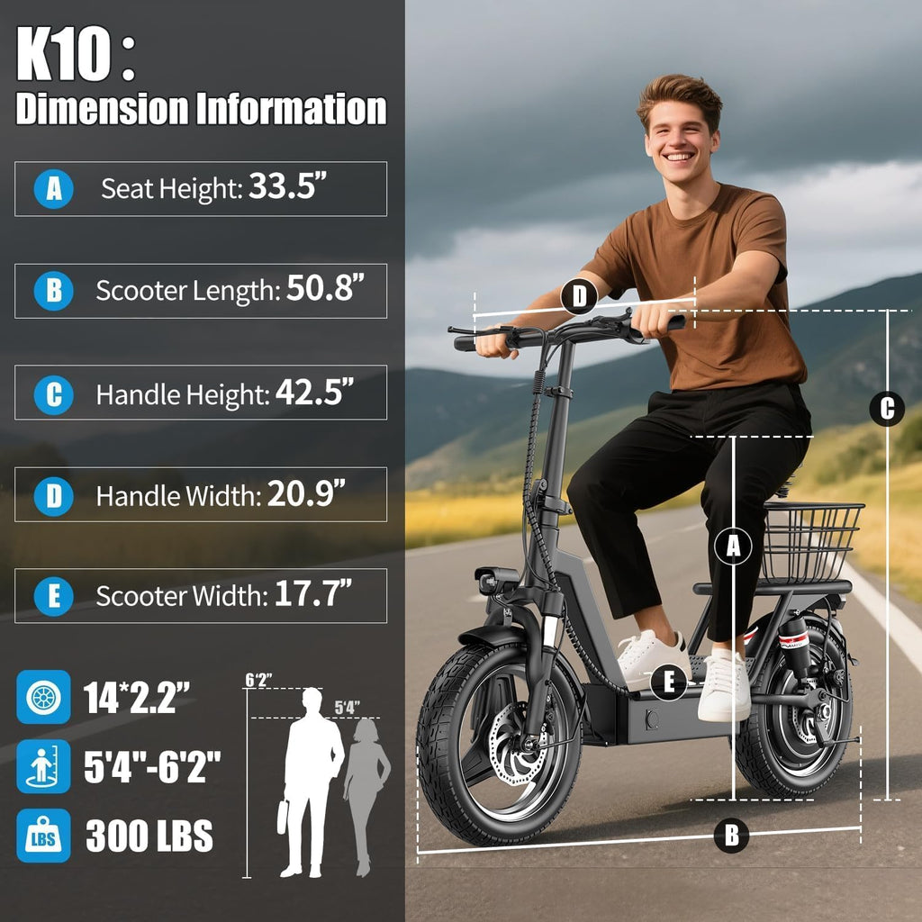 Electric Scooter for Adults, Electric Scooter with Seat with 1000/1400W Peak Motor, 25Mph, 30/45 Miles Range, 14" Foldable Escooter with Multiple Suspension for Commuter, Travel, Shopping