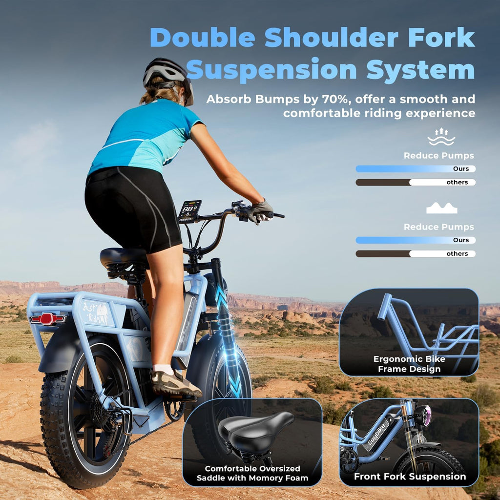 20" Fat Tire Long Range Cargo E-Bike - 1450W Peak Hydraulic Brake Electric Bike