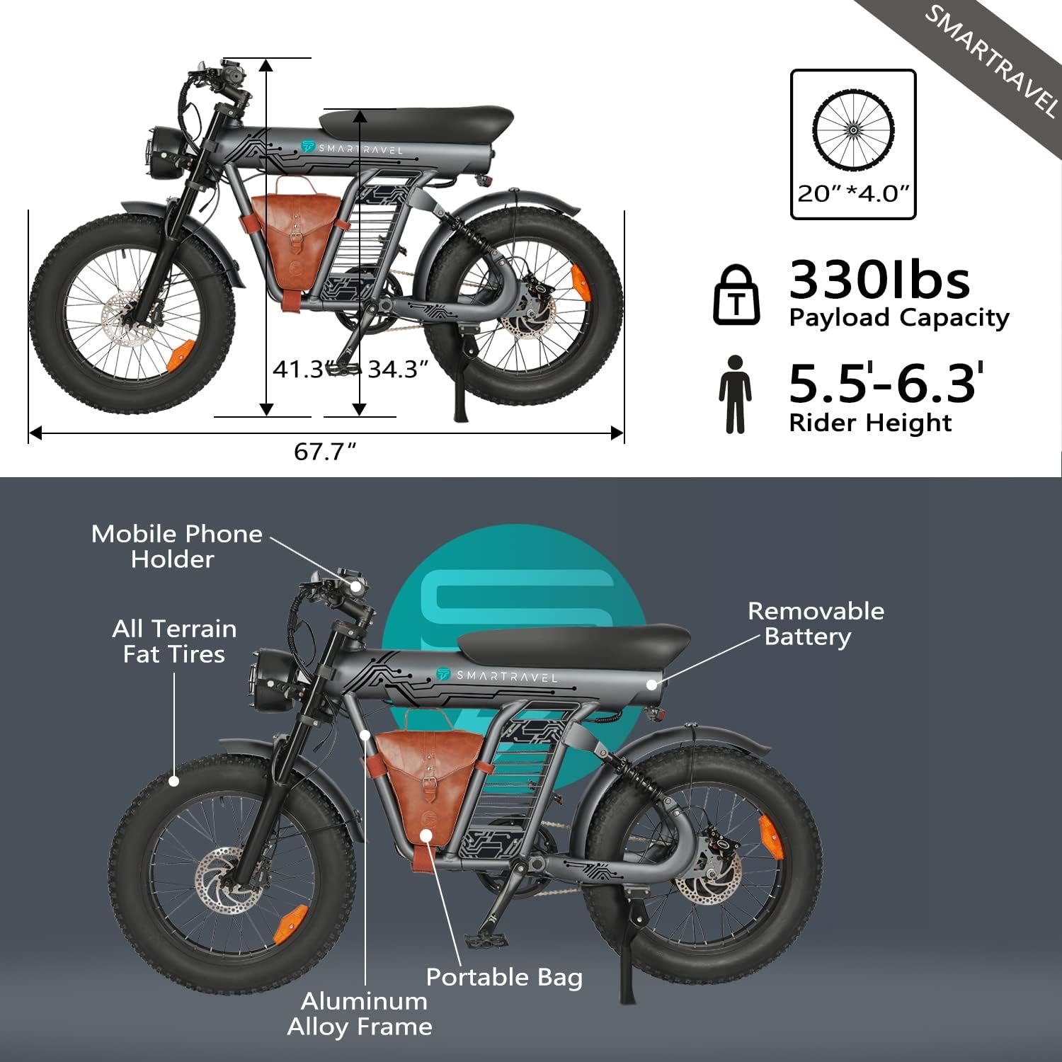 1200W Peak Adult Electric Dirt Bike | 20" Fat Tire Multi-Use E-Bike