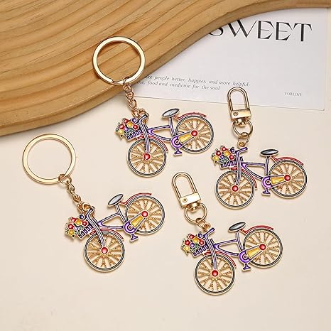 Cute Bicycle Keychain Vibrant Flower Basket Bike Key Chain