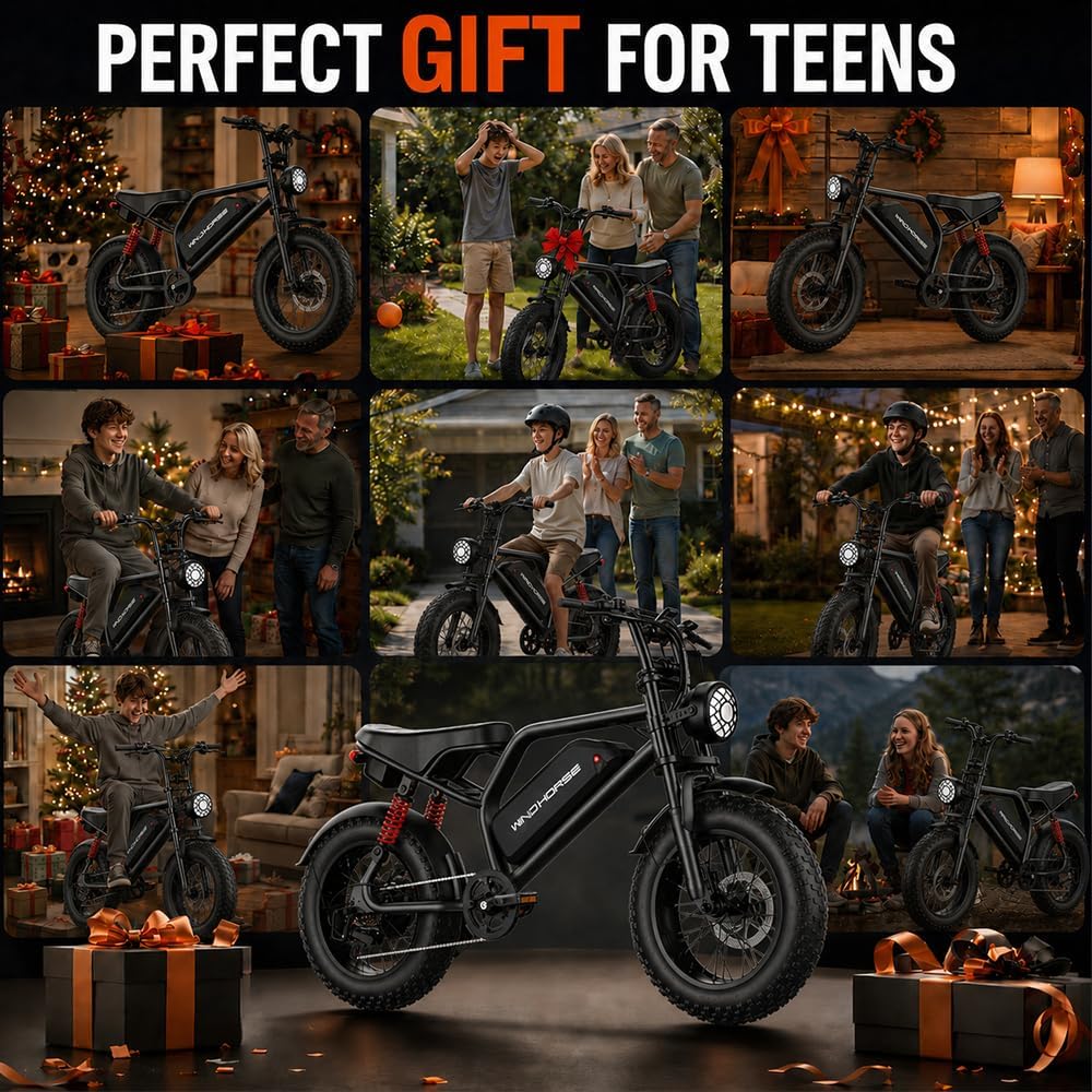 Electric Bike for Teens,16 * 4''Fat Tire,20–28 MPH, 65 Mile Range,48V 748.8Wh