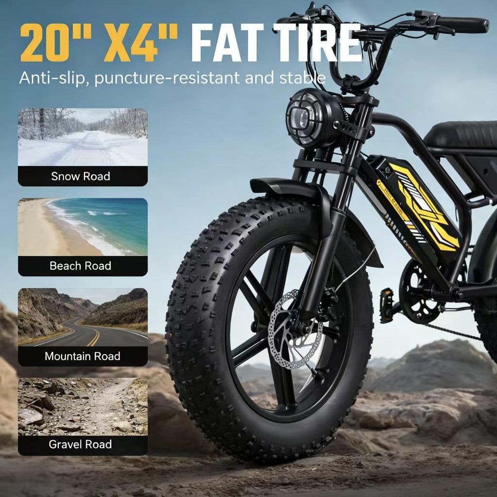 1000W Off-Road Fat Tire Electric Bike for Adults – 48V 15.6Ah Removable Battery, 28MPH, Hydraulic Brakes, Dual Suspension (330 lbs Max Payload, 20" Tires)