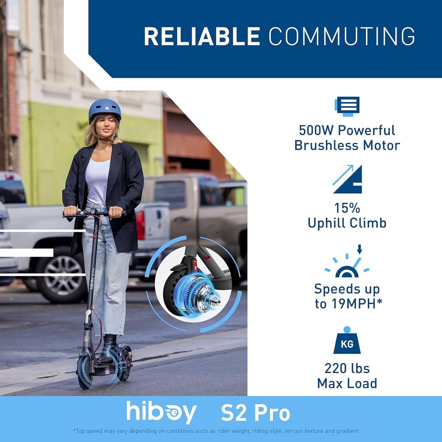 Electric Scooter, 500W Motor, 10" Solid Tires, 25 Miles Range, 19 Mph Folding Commuter Electric Scooter for Adults