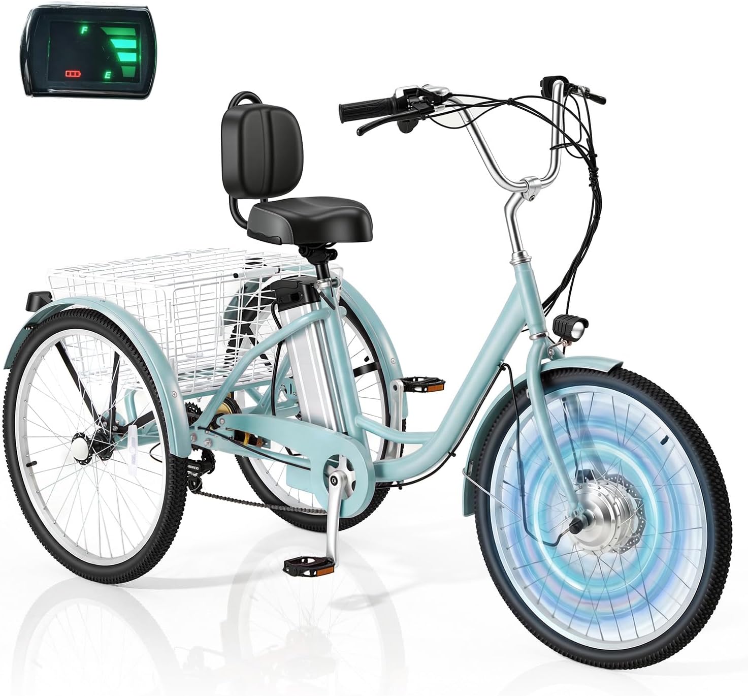 500W Peak Adult Electric Trike | 24" 3-Wheel E-Bike with 55-Mile Range