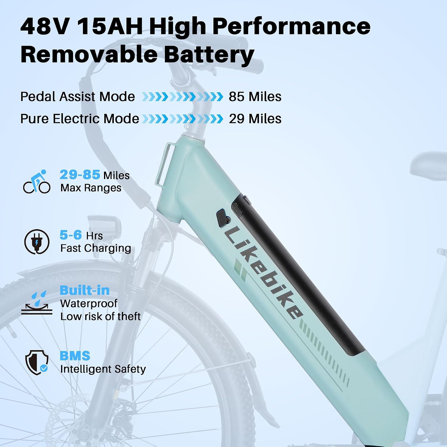 High-Performance Adult Electric Commuter Bike – Peak 1500W Motor, 48V 15Ah Removable Battery, Up to 28MPH, 26-Inch All-Terrain Tires, 7-Speed, Front Suspension Fork, Up to 85 Miles Range