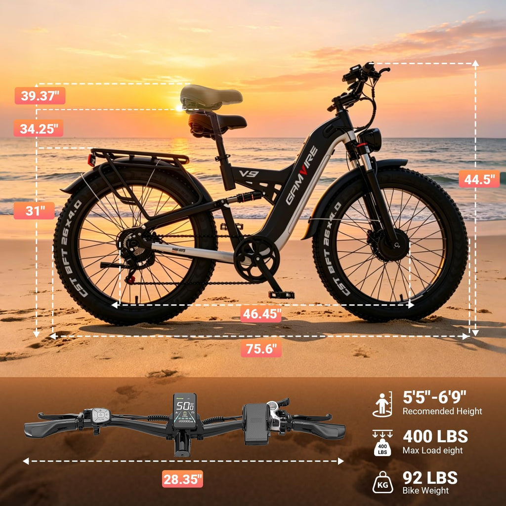 9000W Peak Dual Motor Electric Bike – 26" All-Terrain Fat Tire E-Bike with Full Suspension & Hydraulic Disc Brakes