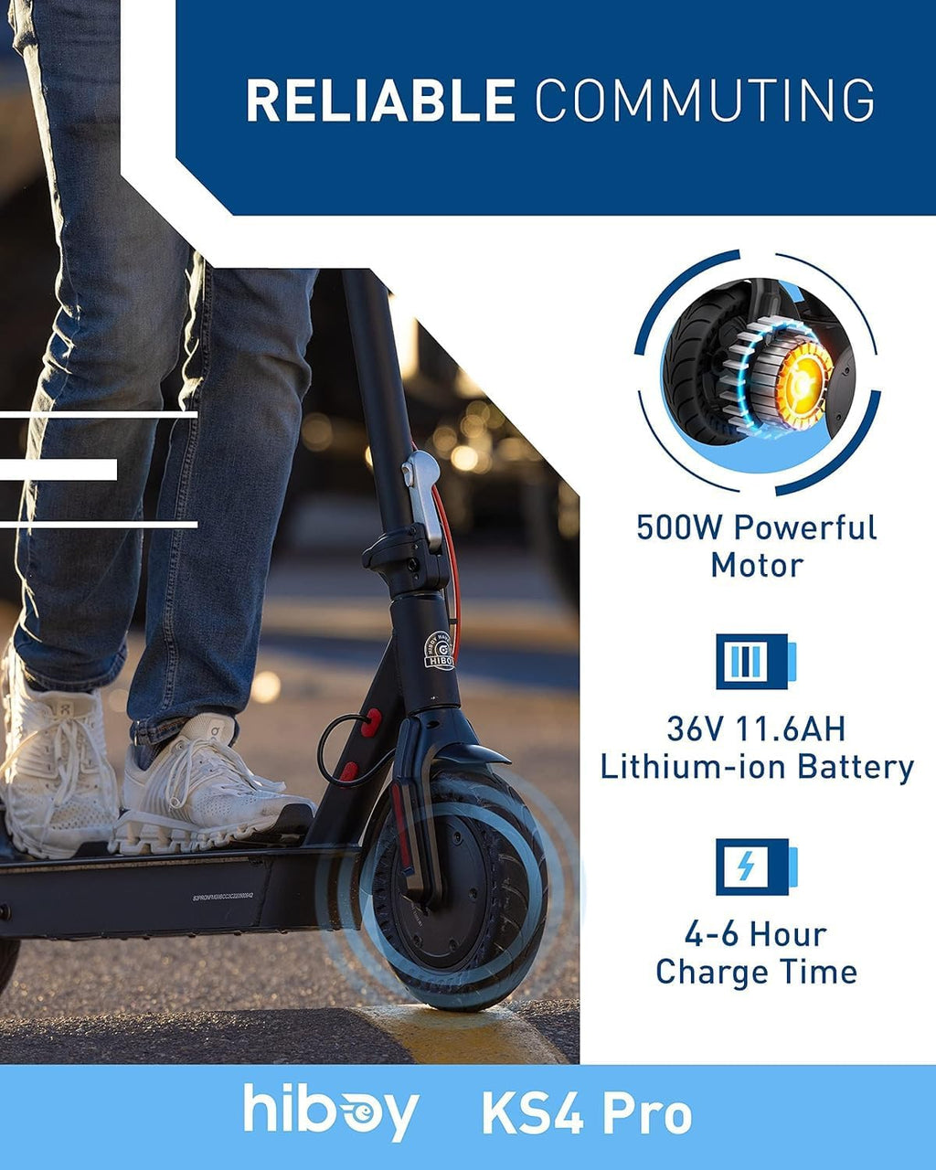 Electric Scooter, 500W Motor (750W Peak), 10" Honeycomb Tires, Up to 25 Miles Range, 19 MPH Foldable Electric Scooter for Adults with Hiboy App