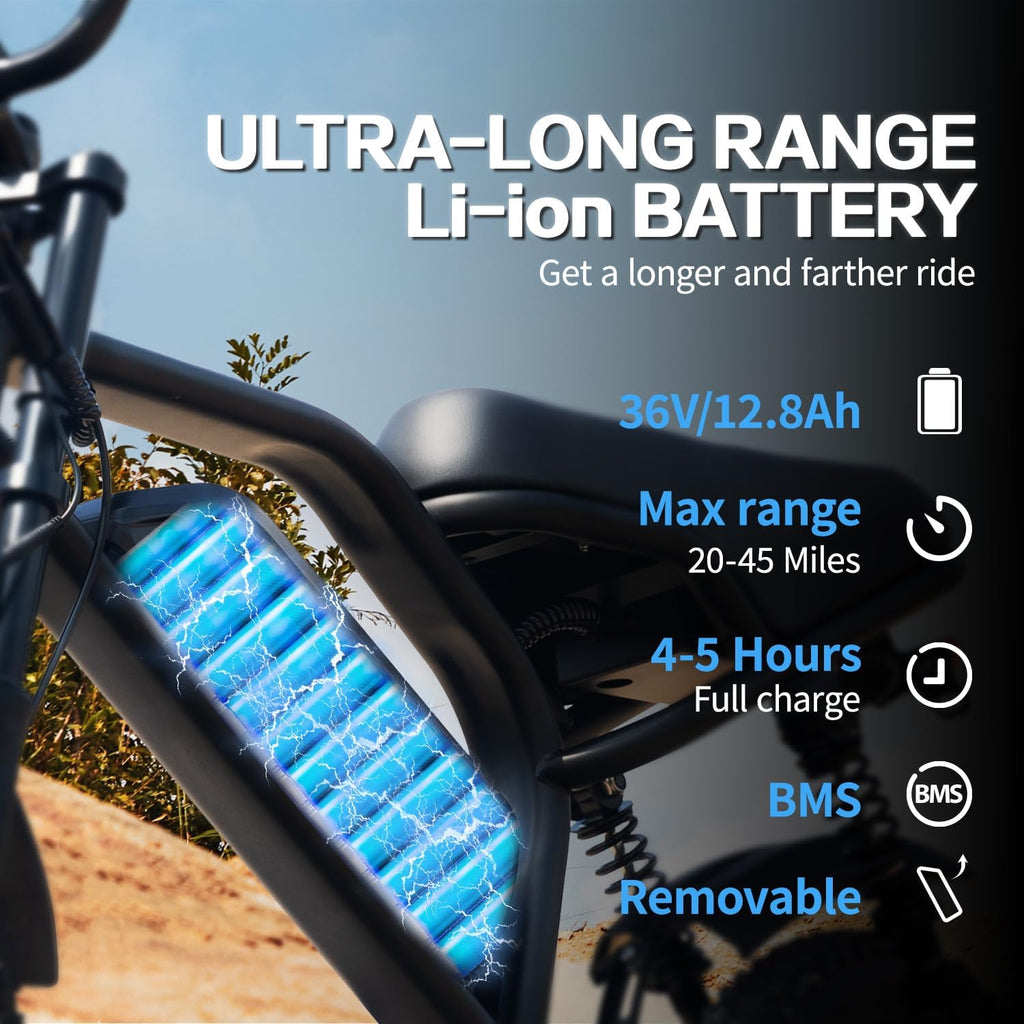 Electric Bike, 16'' Fat Tire E-Bike for Teens/Adults, 500W Small E-Bike with 36V/12.8Ah