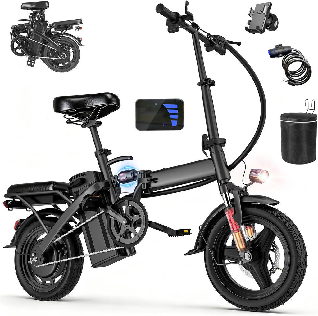 14" Compact Foldable Electric Commuter Bike with Basket