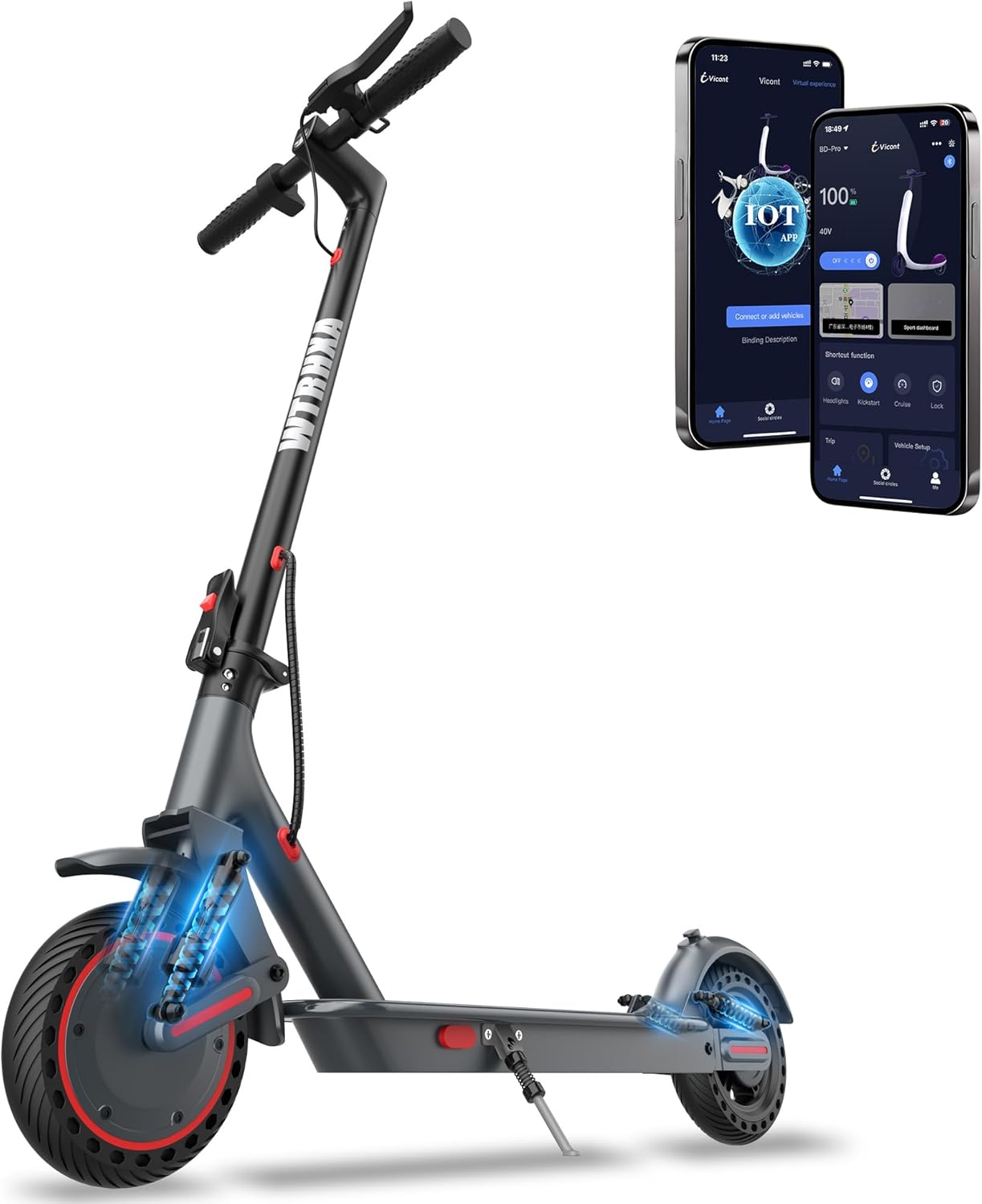 10''-500W-Electric Scooter with Dual Suspensions, Top Speed 22 Mph, Long Range 22-31 Miles, Folding E-Scooter Adult, Dual Braking, App, 8.5''-350W/Scooter