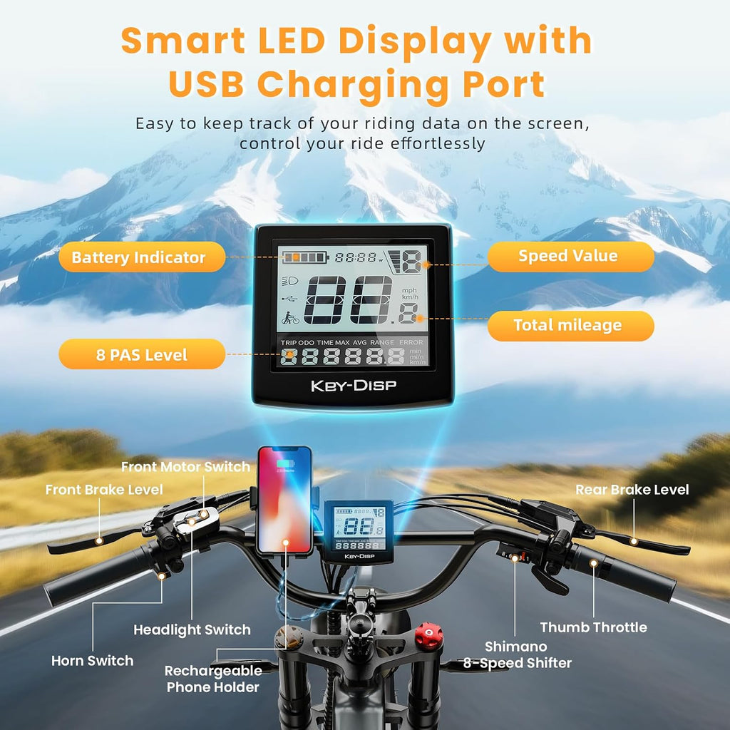 All-Terrain Full Suspension Foldable Electric Bike – 3000W Peak, 35MPH, 20" Fat Tire