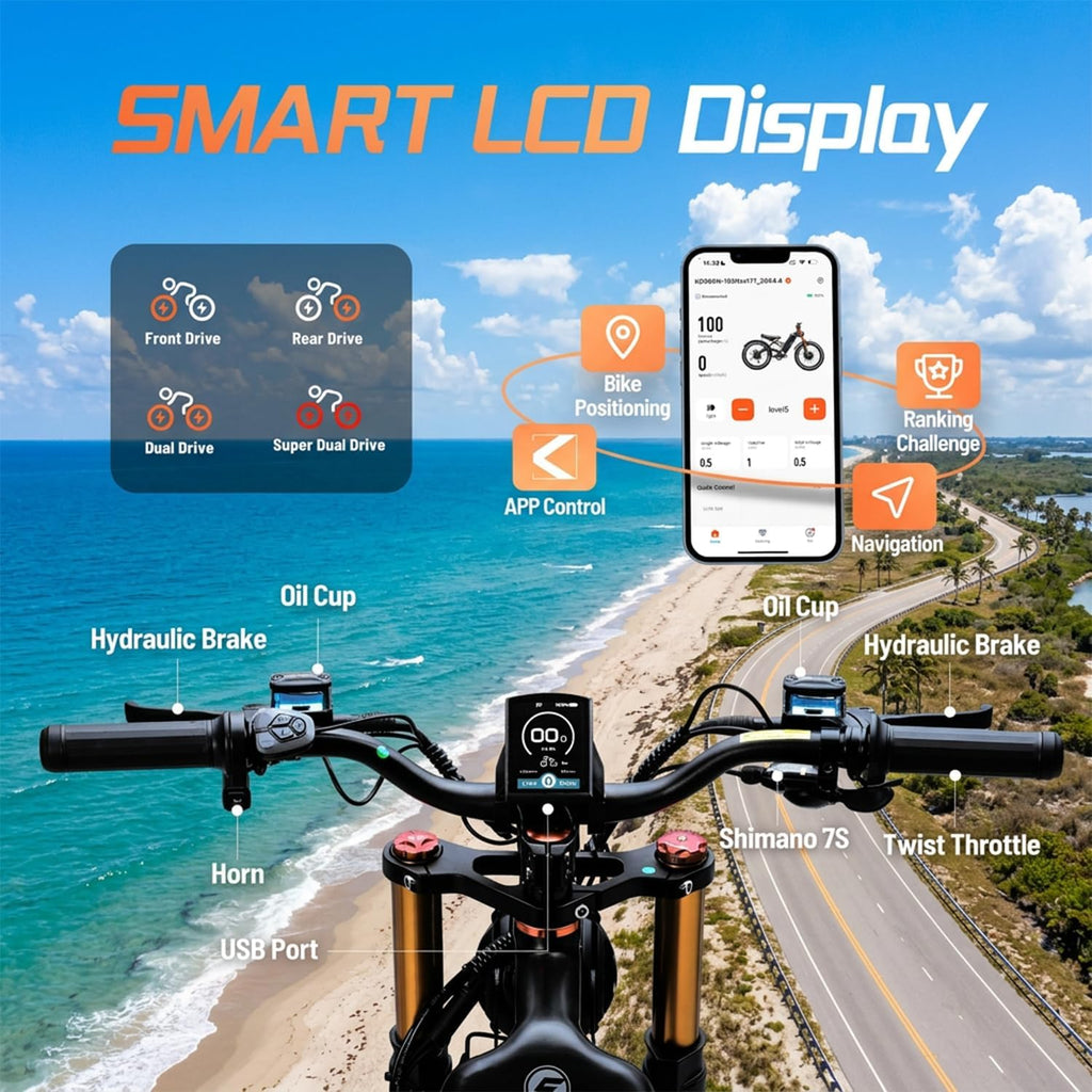 Hyper-Performance Dual-Motor Electric Bike – 6000W Peak AWD Off-Road E-Bike for Adults (52MPH, Massive 60V 80Ah Long-Range Battery, 300-Mile Max Range, 26" x 4.0" Fat Tires, Full Air Suspension, Delivery & Commute Heavy-Duty Moped)