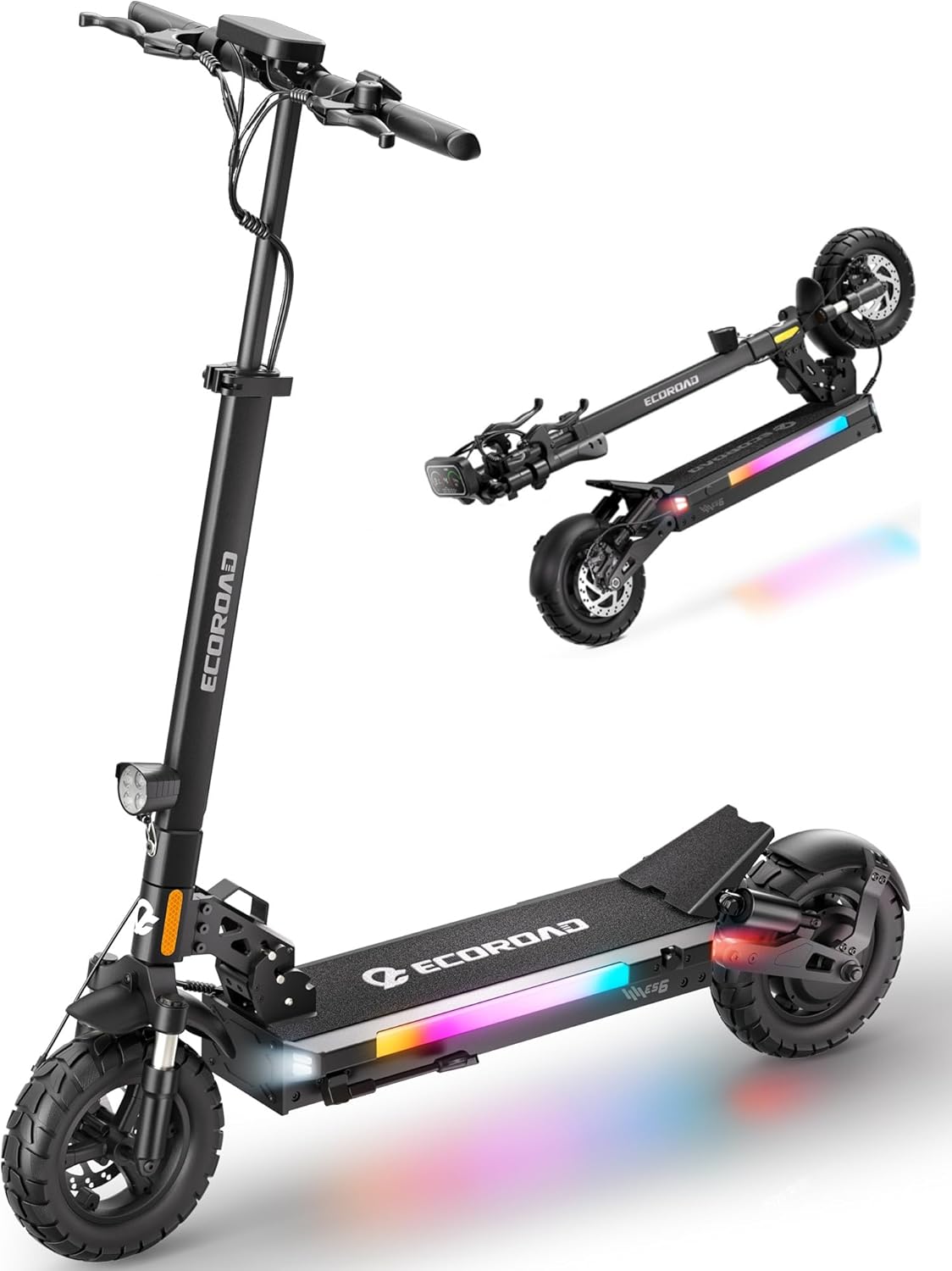 ES6/DUALElectric Scooter for Adults, 1000/2000W Peak Motor Up to 31/34 MPH, 40/50 Miles Long Range, 10" All-Terrain Tubeless Tires, Foldable Heavy Duty 330+ lbs E-Scooter with App & RGB Lights