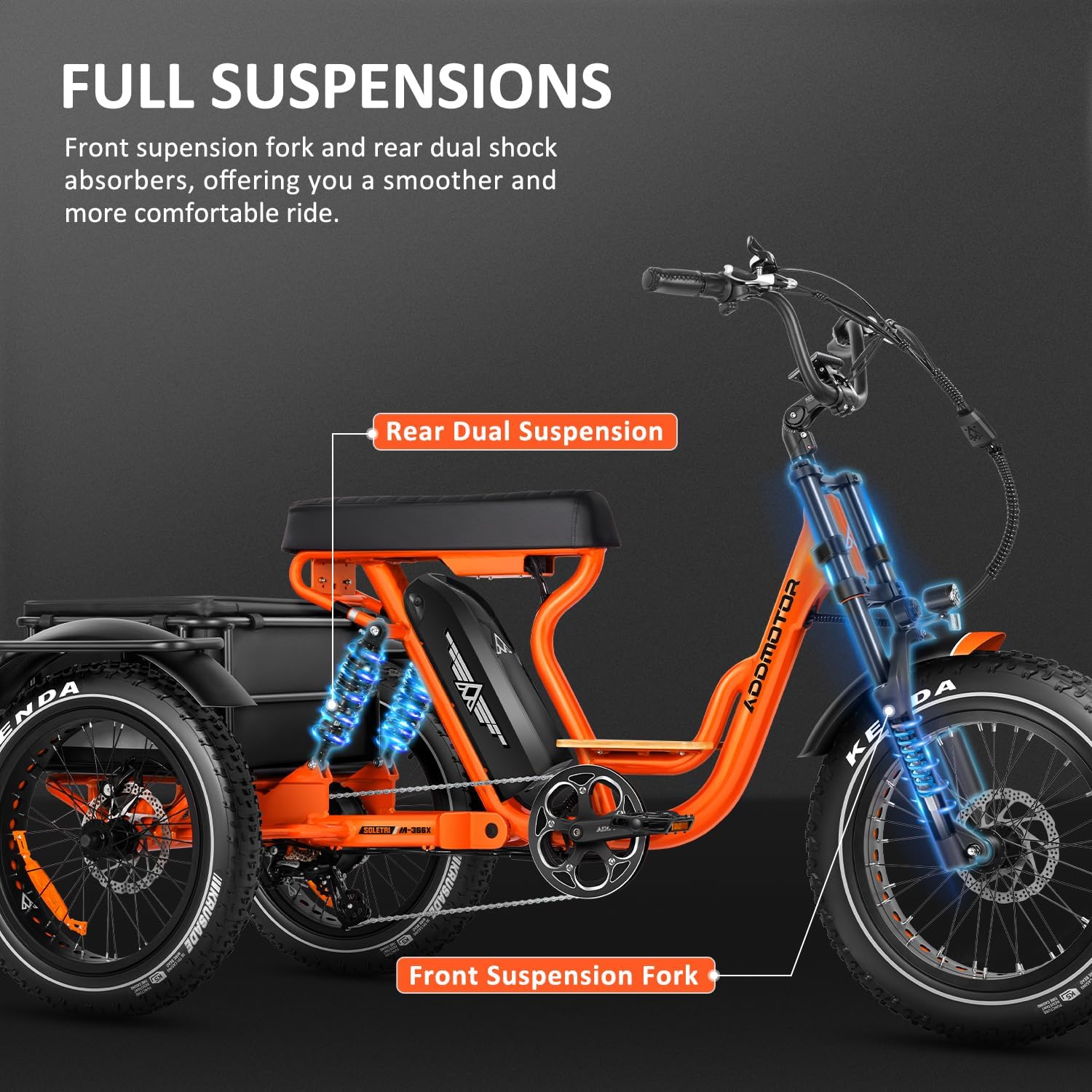 Long-Range Dual-Suspension Electric Tricycle with Banana Seat