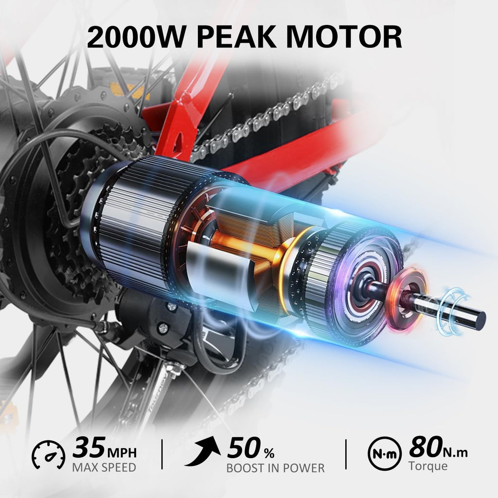20" All-Terrain Fat Tire Electric Bike – 2000W Peak Performance Moto-Style E-Bike (35 MPH, 75+ Mile Range)