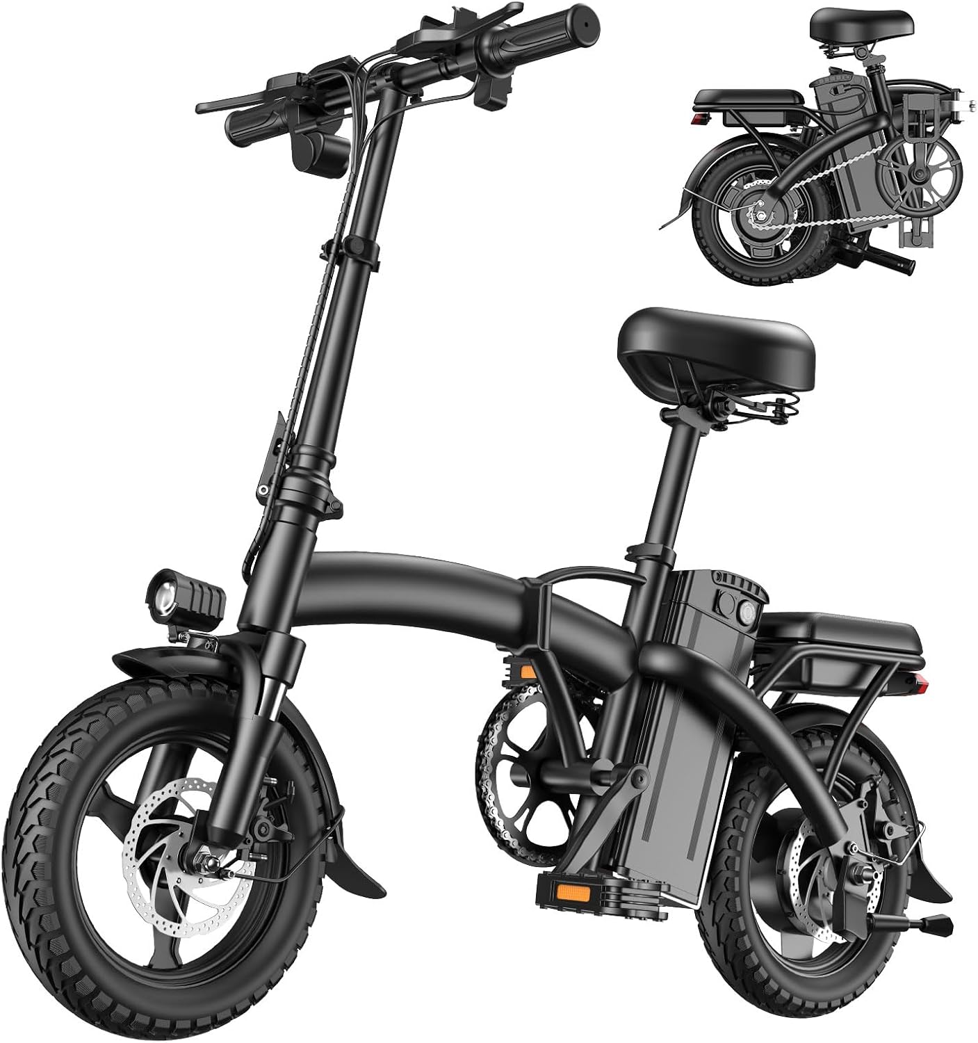 14" Compact Folding Electric Bike – 1000W Peak Motor & 45-Mile Max Range
