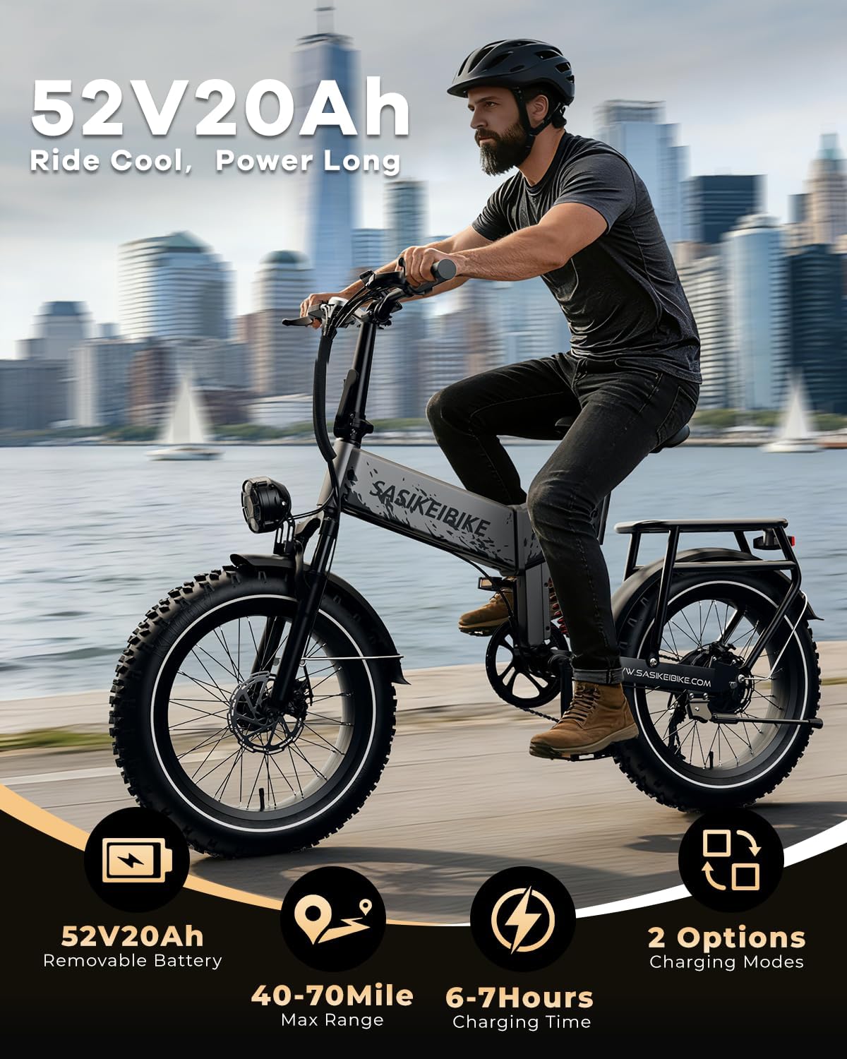 1500W Folding Electric Bike for Adult,52V20Ah