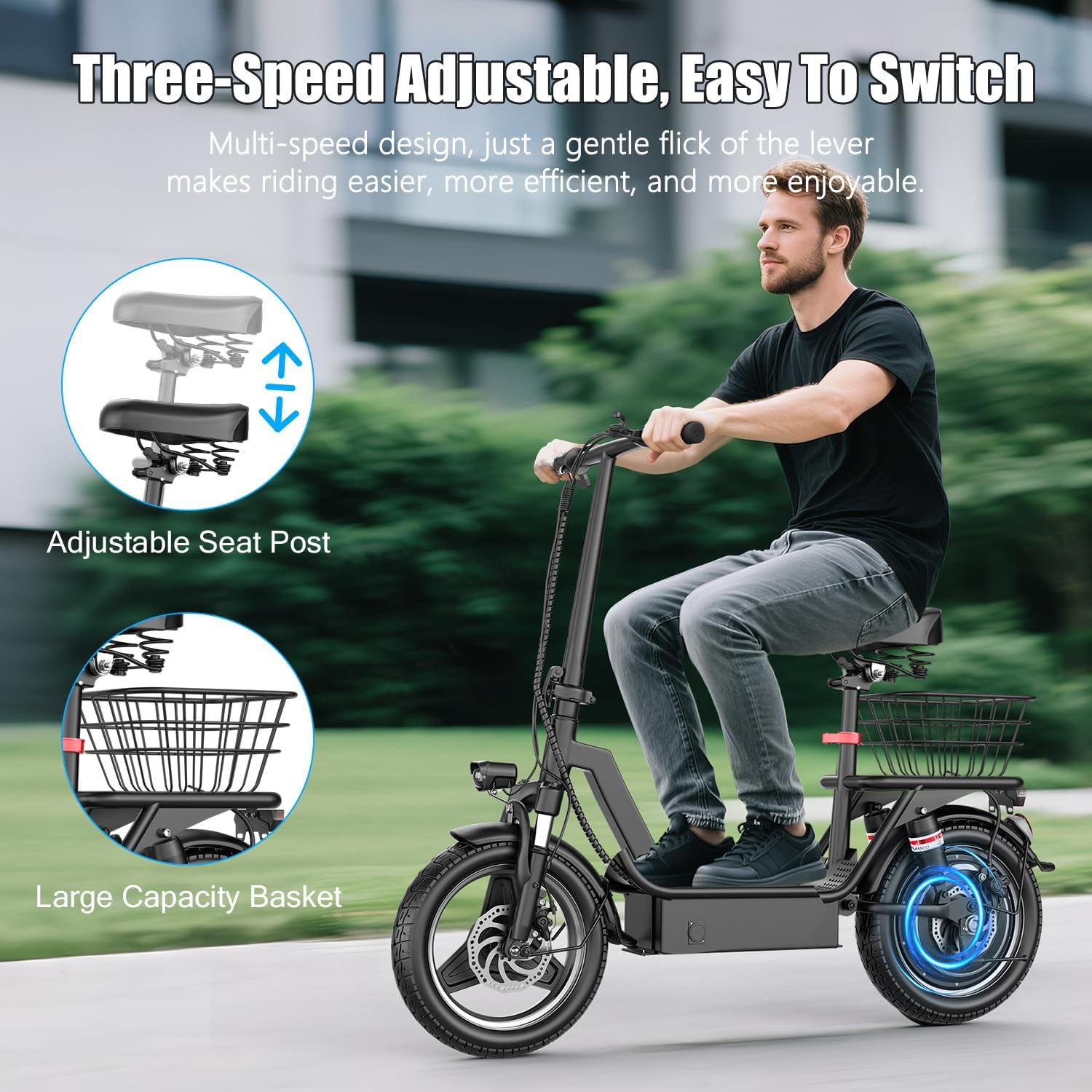 Electric Scooter Adults with Seat, 1000W Peak Motor, 35 Miles
