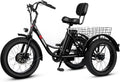 350W Electric Tricycle for Adults | 20" x 4.0" All-Terrain Fat Tire 3-Wheel Electric Bike with Large Cargo Basket, UL-Certified Step-Through Cruiser