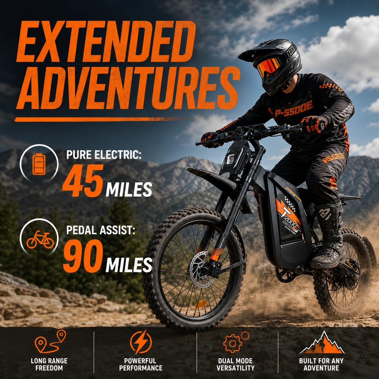 Electric Dirt Bike for Adults Peak 4000W Motor Electric Motorcycle, 48V 30Ah