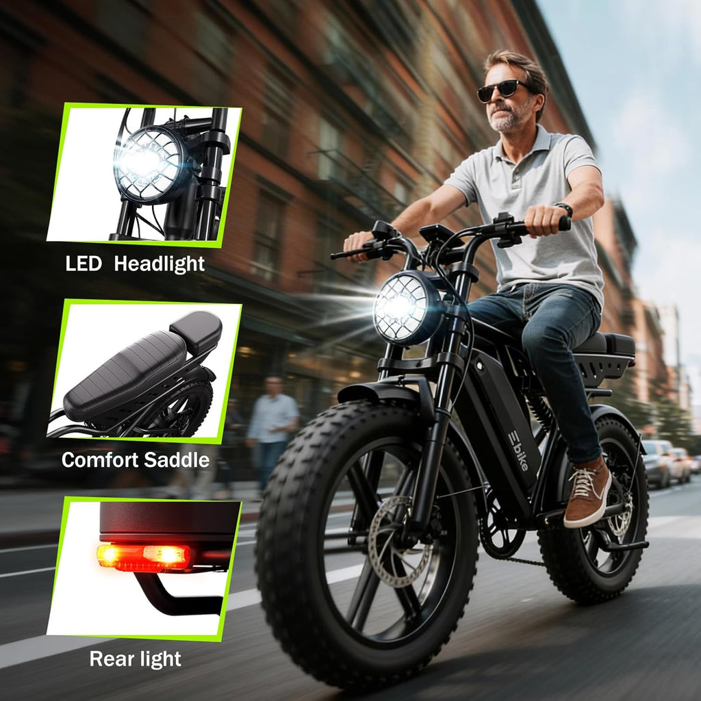 Electric Bike for Adults 1500W Peak 20" Fat Tire All-Terrain E-Bike 60/130 Miles Electric Dirt Bike - 48V 15/30AH