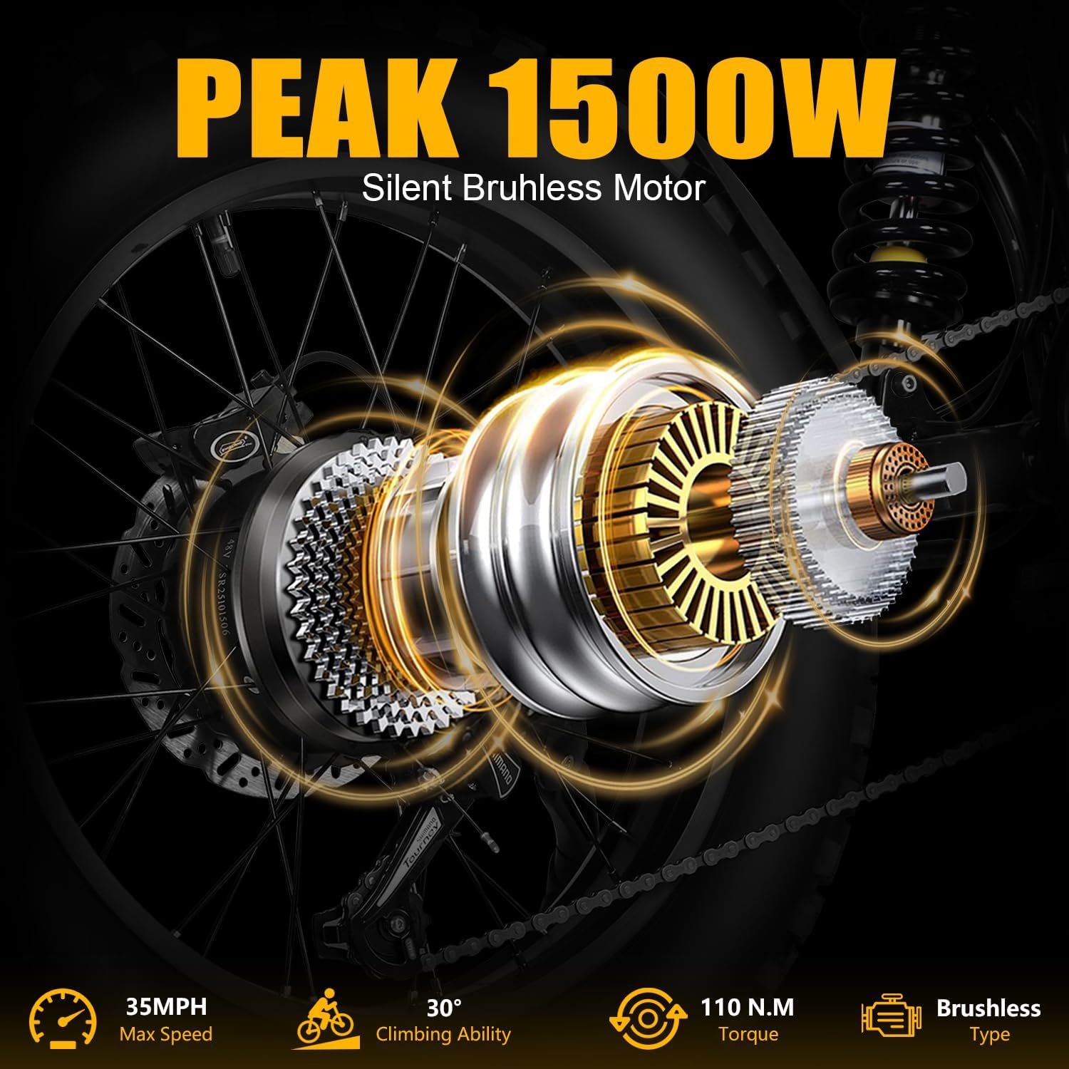 1500W Electric Bicycles for Adults/Teens 14-18, 80+ Miles Single Charge, Speed up to 35MPH. Fake Caron Fiber, Invered Fork