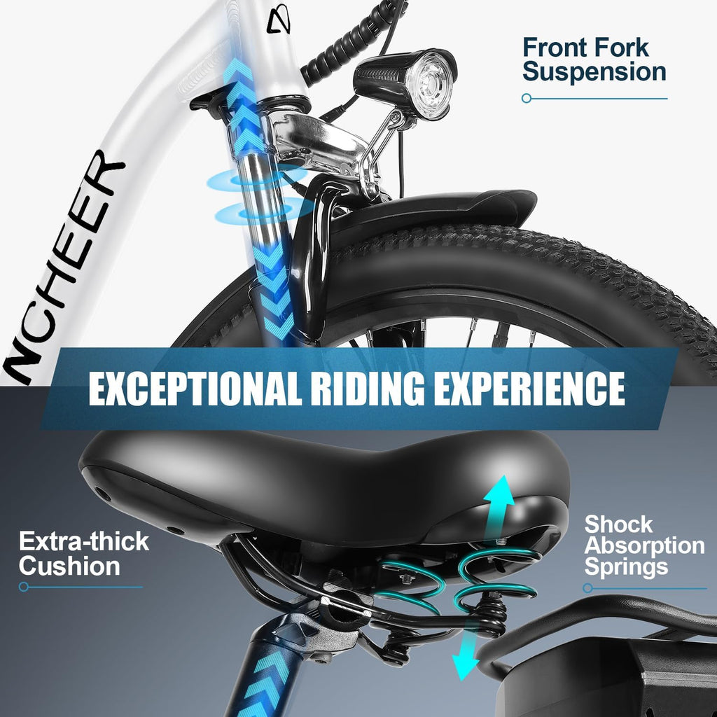 26" Electric Commuter & Mountain Bike – 400W/500Wh Removable Battery, Fast-Charge Tech, 7-Speed Cruiser E-Bike with Suspension Fork (UL2849 Certified)