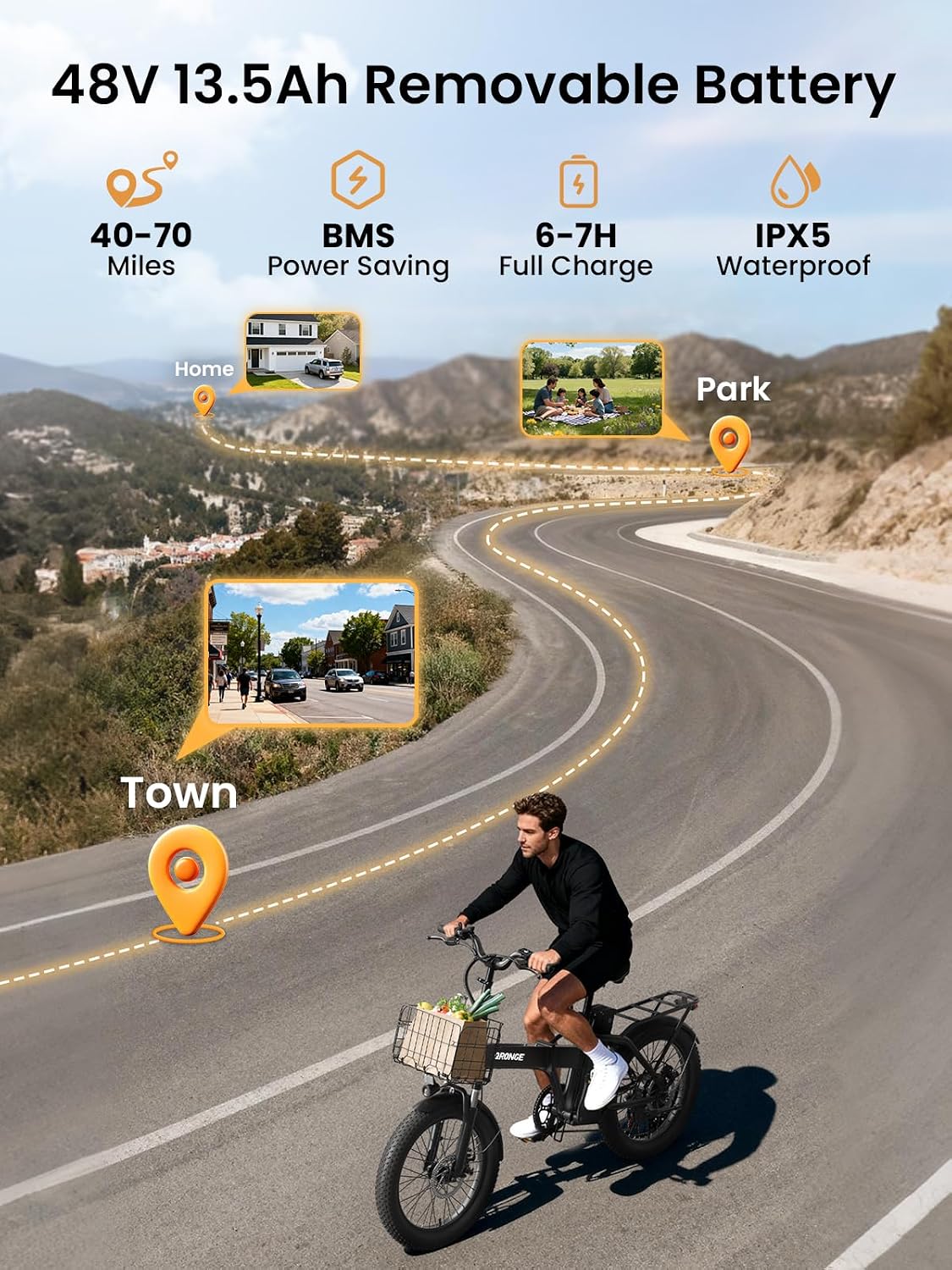 Folding Fat Tire Electric Bike | 1000W Peak, 48V 13.5Ah Removable Battery, 28 MPH All-Terrain E-Bike for Adults