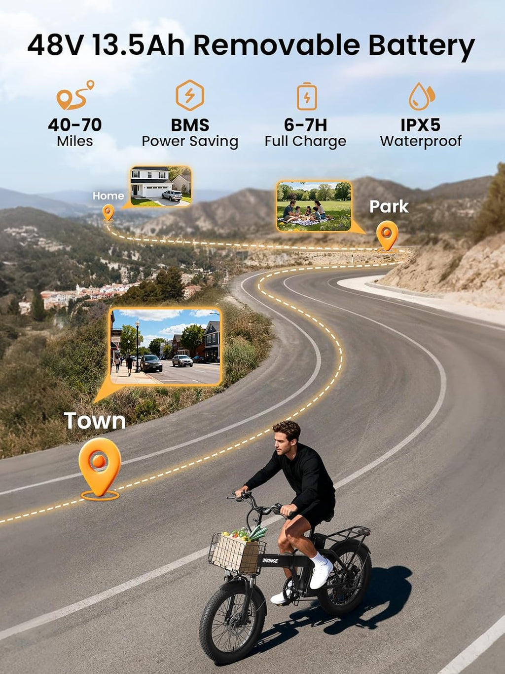 1000W Peak Folding All-Terrain Fat Tire Electric Bike – 48V 13.5Ah Removable Power System