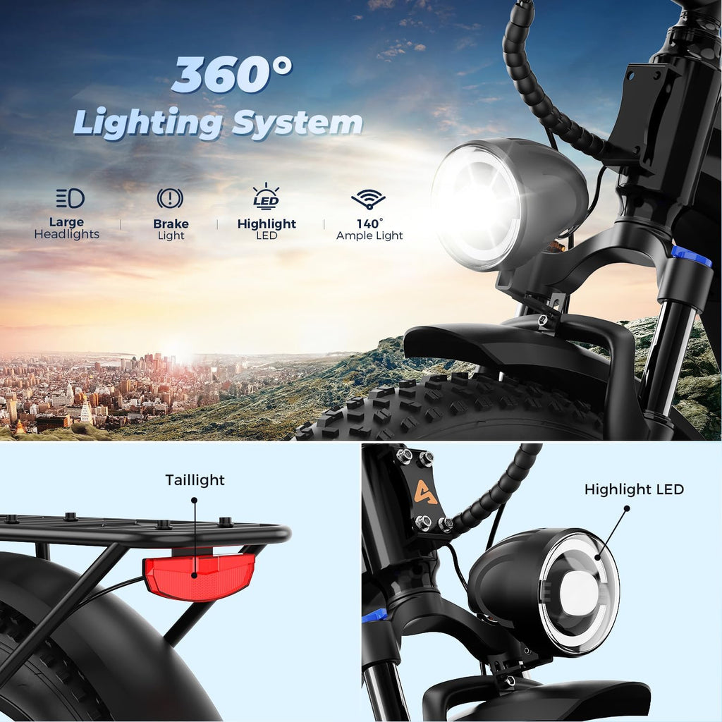 All-Terrain 26" Fat Tire Electric Bike Combo Pack – 1800W Peak Motor, 48V 17.5Ah Removable Battery, 7-Speed 85-Mile Long Range Adult E-Bike Set
