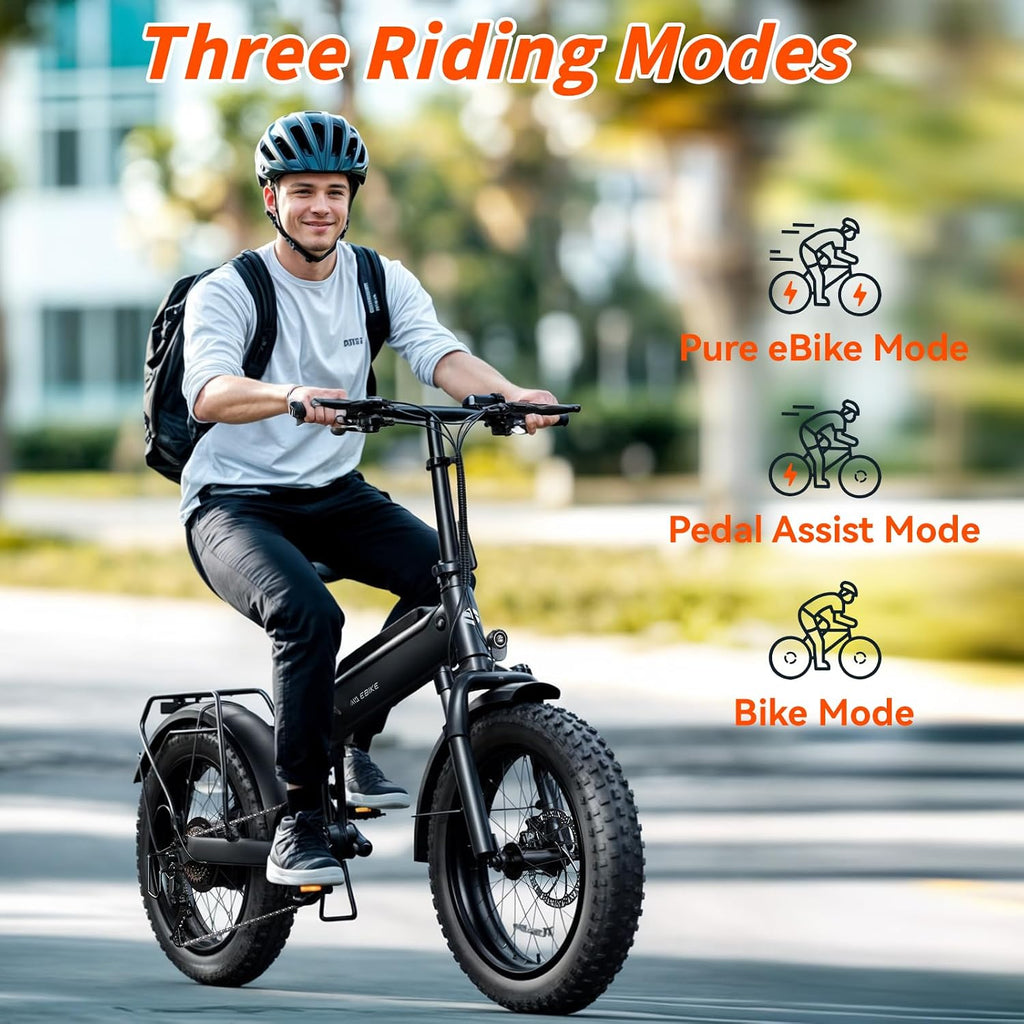 20" Folding Fat Tire Electric Bike for Adults – 1500W Peak Motor, 36V 10.4Ah Removable Battery All-Terrain E-Bike