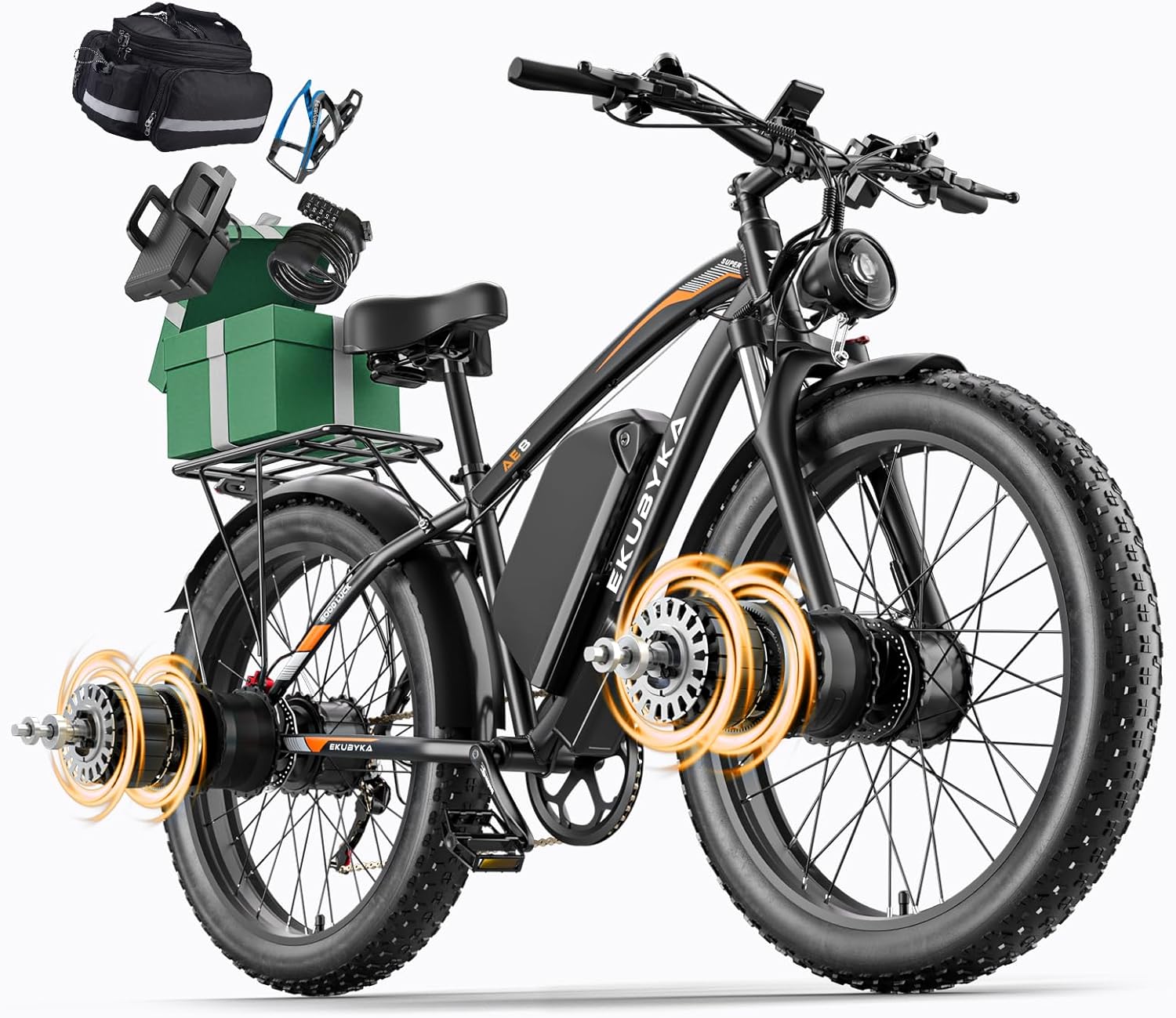 9000W Peak Dual Motor AWD Electric Bike – 52V 36Ah Ultra-Long Range Off-Road E-Bike (48 MPH) with 6 Riding Modes & 24"/26" All-Terrain Fat Tires